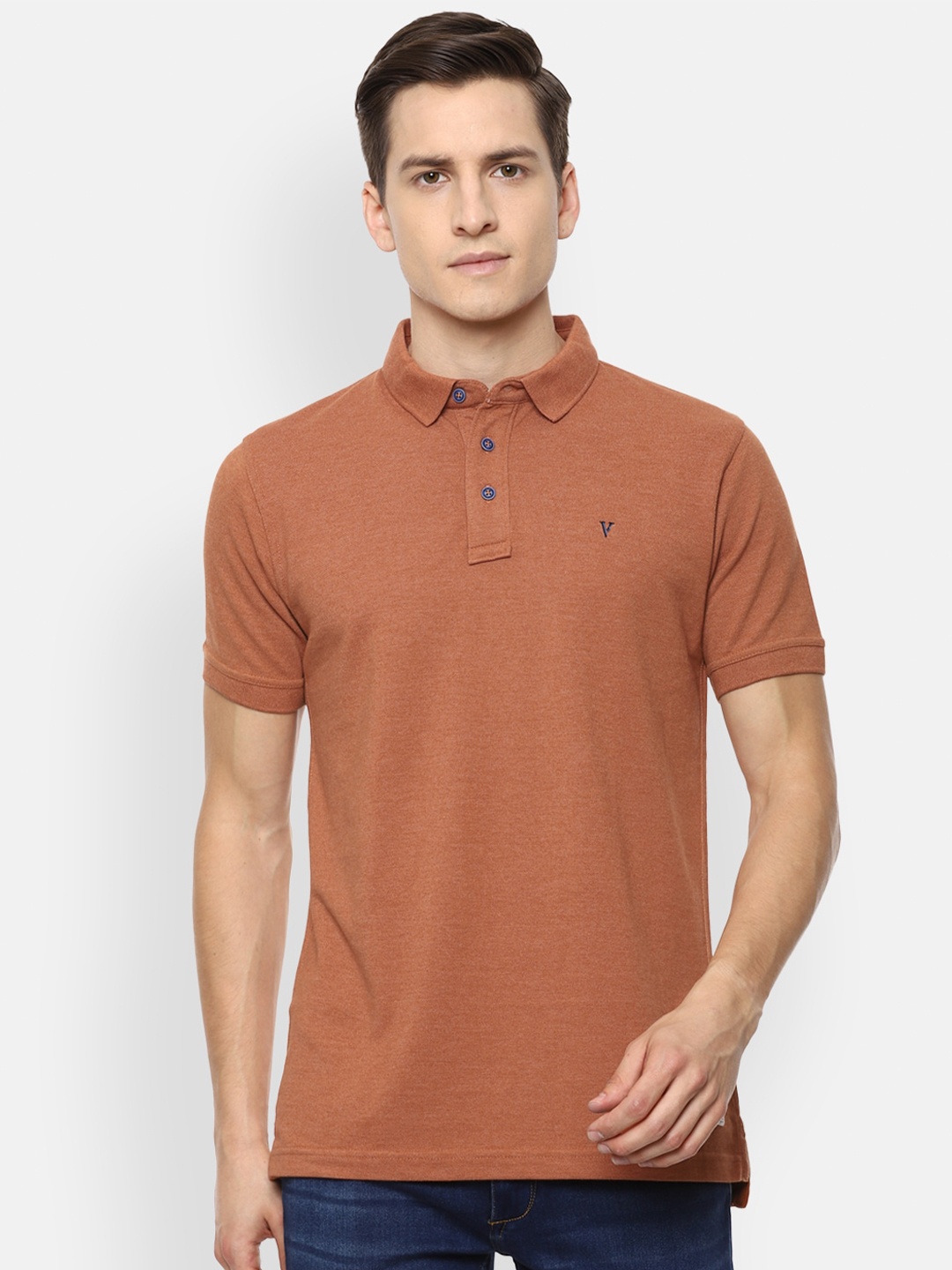 

VAN HEUSEN DENIM LABS Men Brown Polo Collar T-shirt