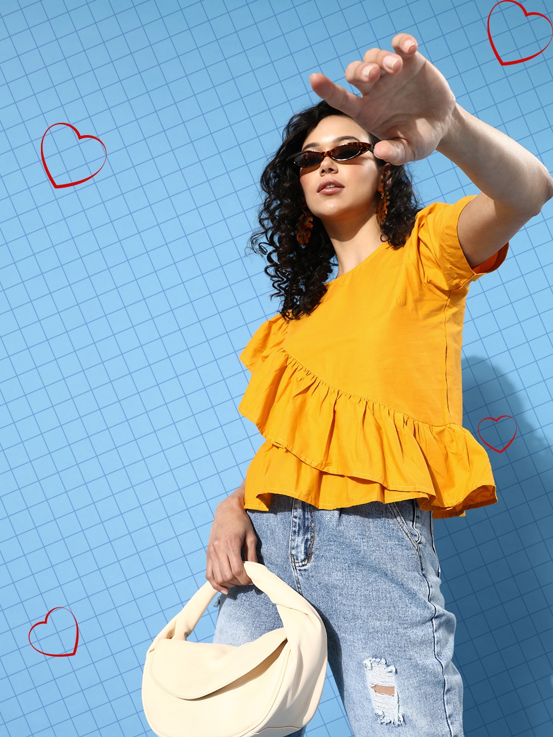 

plusS Women Stylish Mustard Solid Ruffled Top