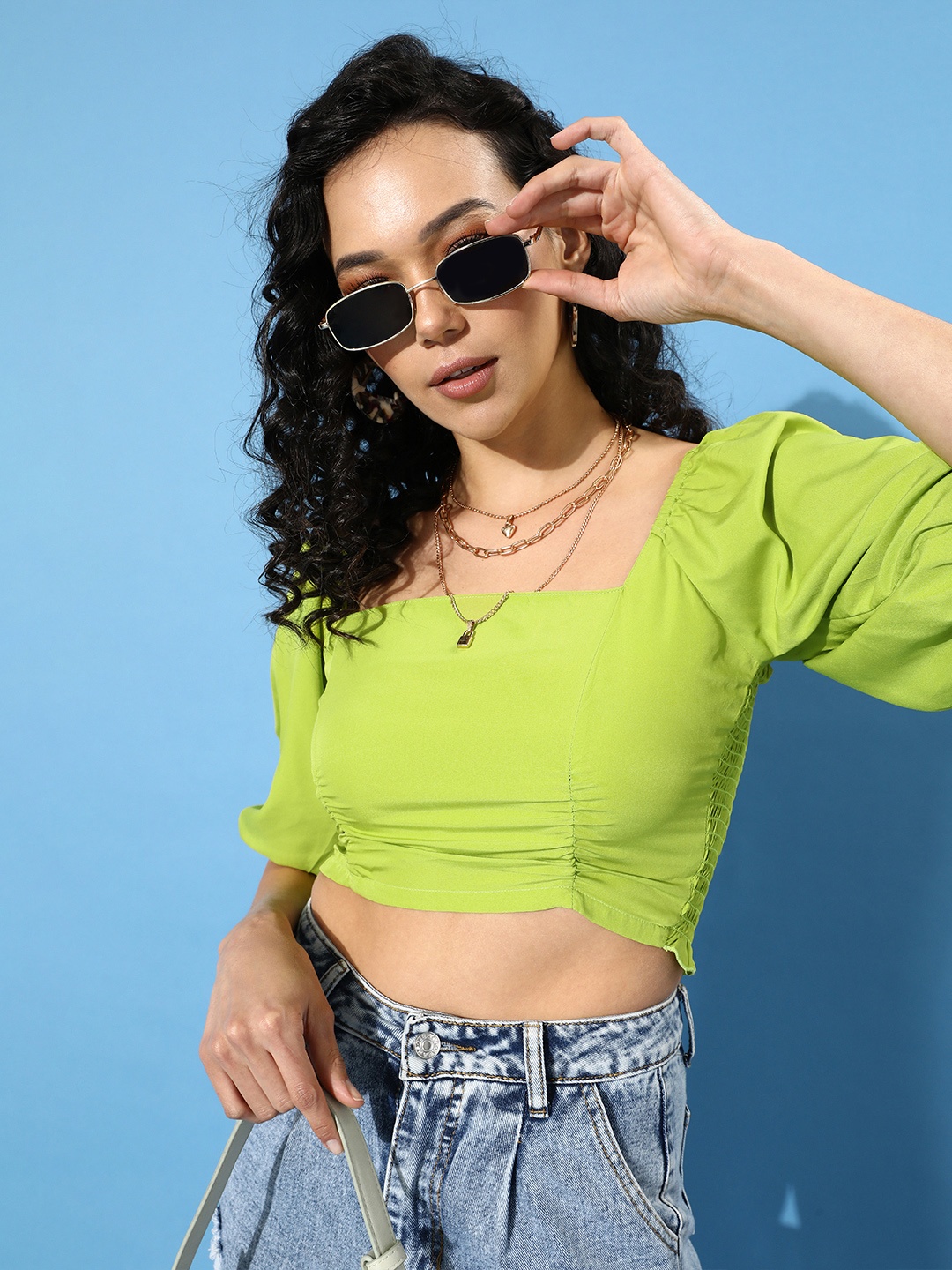 

plusS Women Gorgeous Green Solid Cropped Top