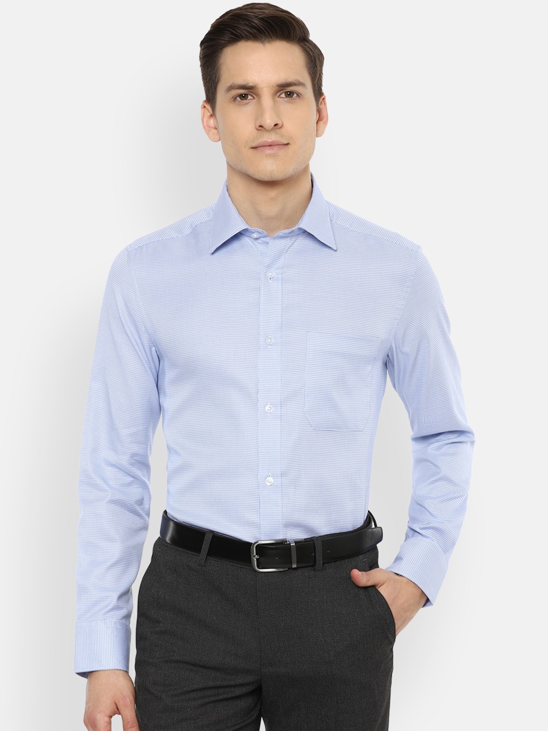 

Louis Philippe Men Blue Opaque Cotton Formal Shirt