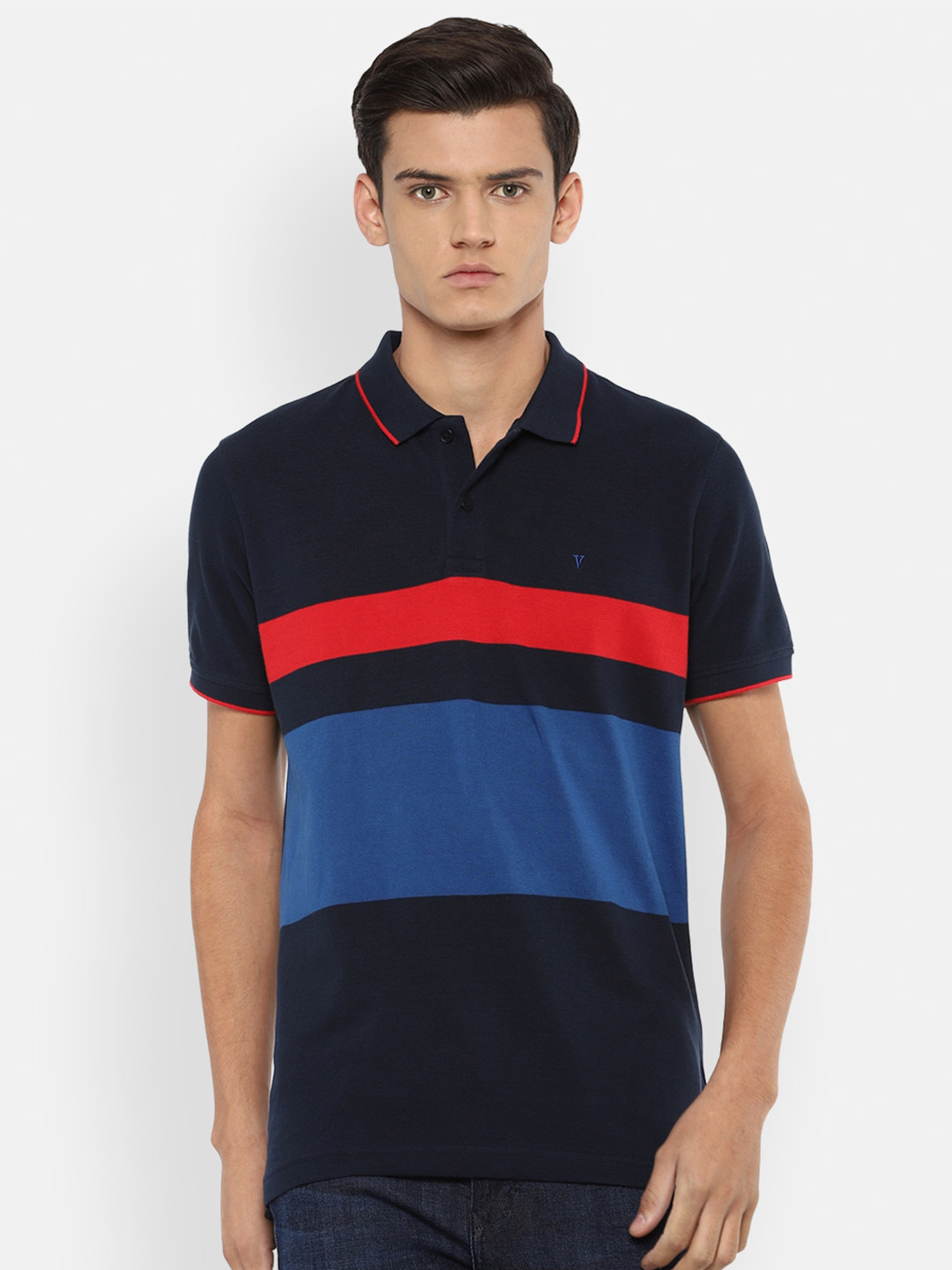 

Van Heusen Sport Men Navy Blue Colourblocked Polo Collar T-shirt