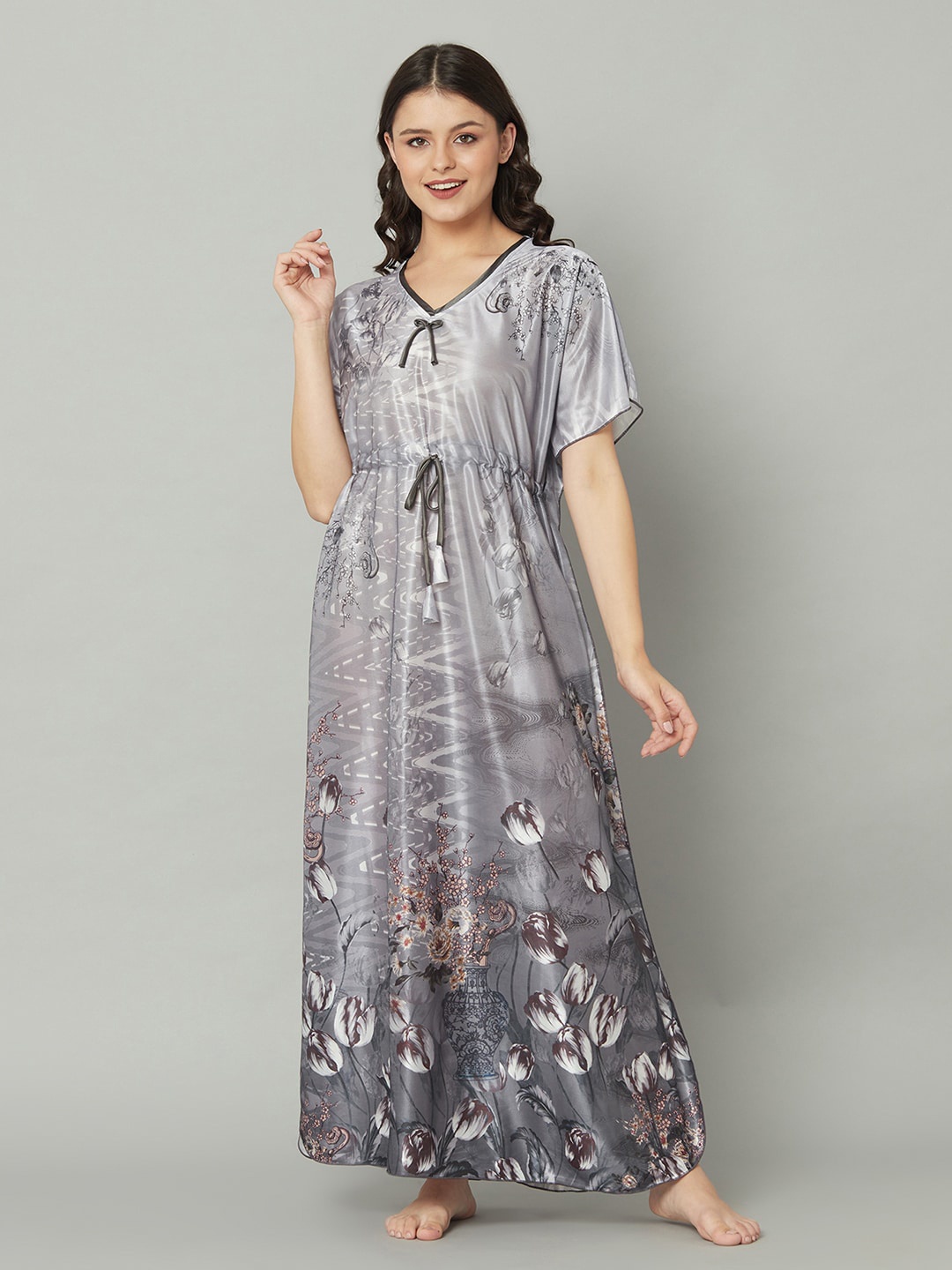 

TRUNDZ Grey Printed Maxi Nightdress