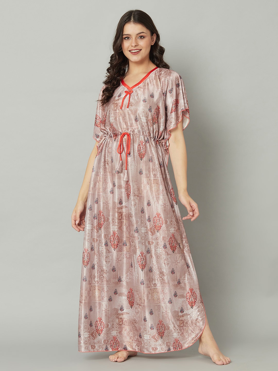 

TRUNDZ Brown Printed Maxi Nightdress