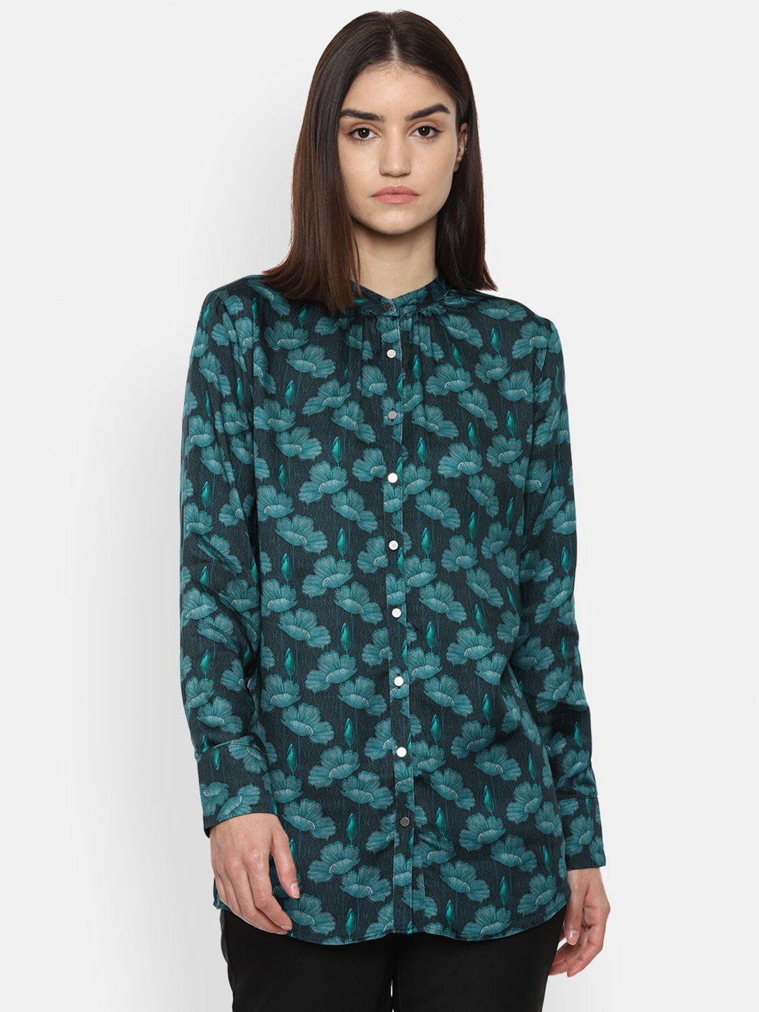 

Van Heusen Woman Women Teal Blue Floral Opaque Printed Casual Shirt