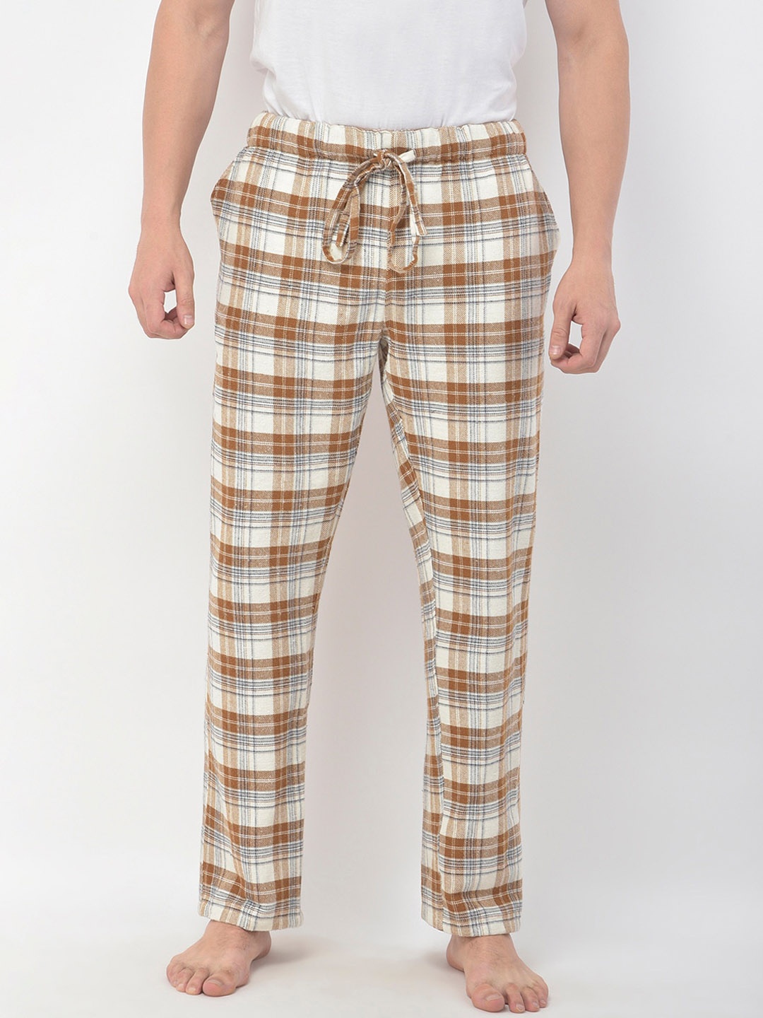 

Oxolloxo Men Brown Checked Cotton Lounge Pants