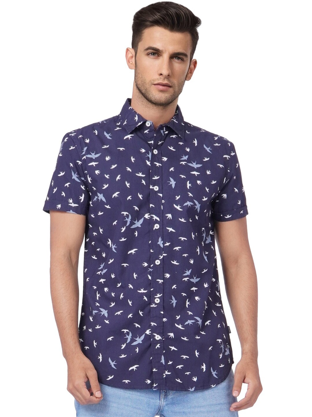 

Jack & Jones Men Blue Slim Fit Opaque Printed Casual Shirt