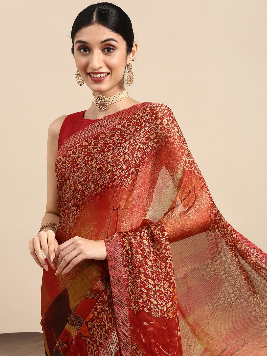 

Anouk Multicoloured Ethnic Motifs Pure Georgette Bhagalpuri Saree, Multi