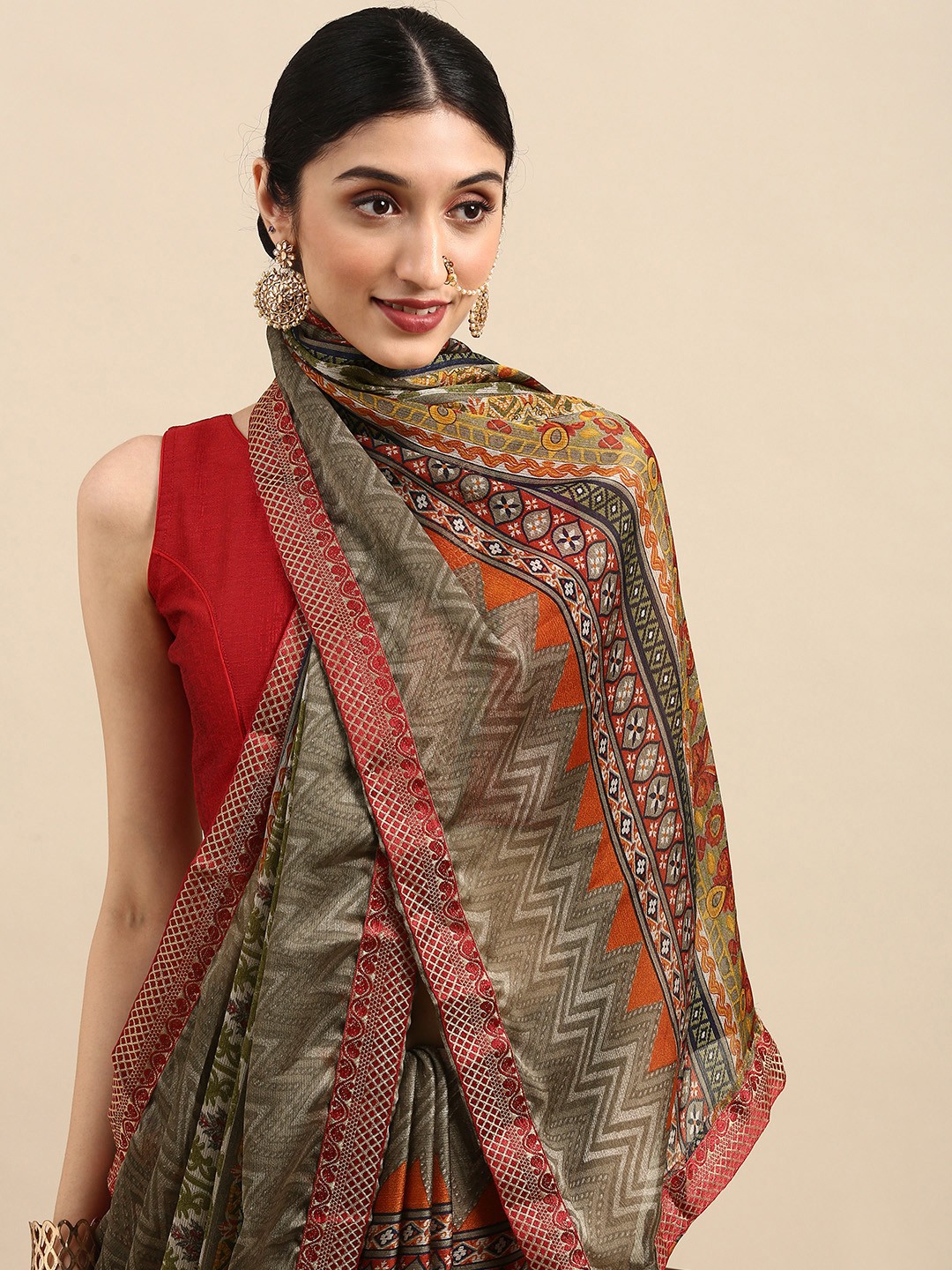 

Anouk Multicoloured Pure Georgette Bhagalpuri Saree, Multi