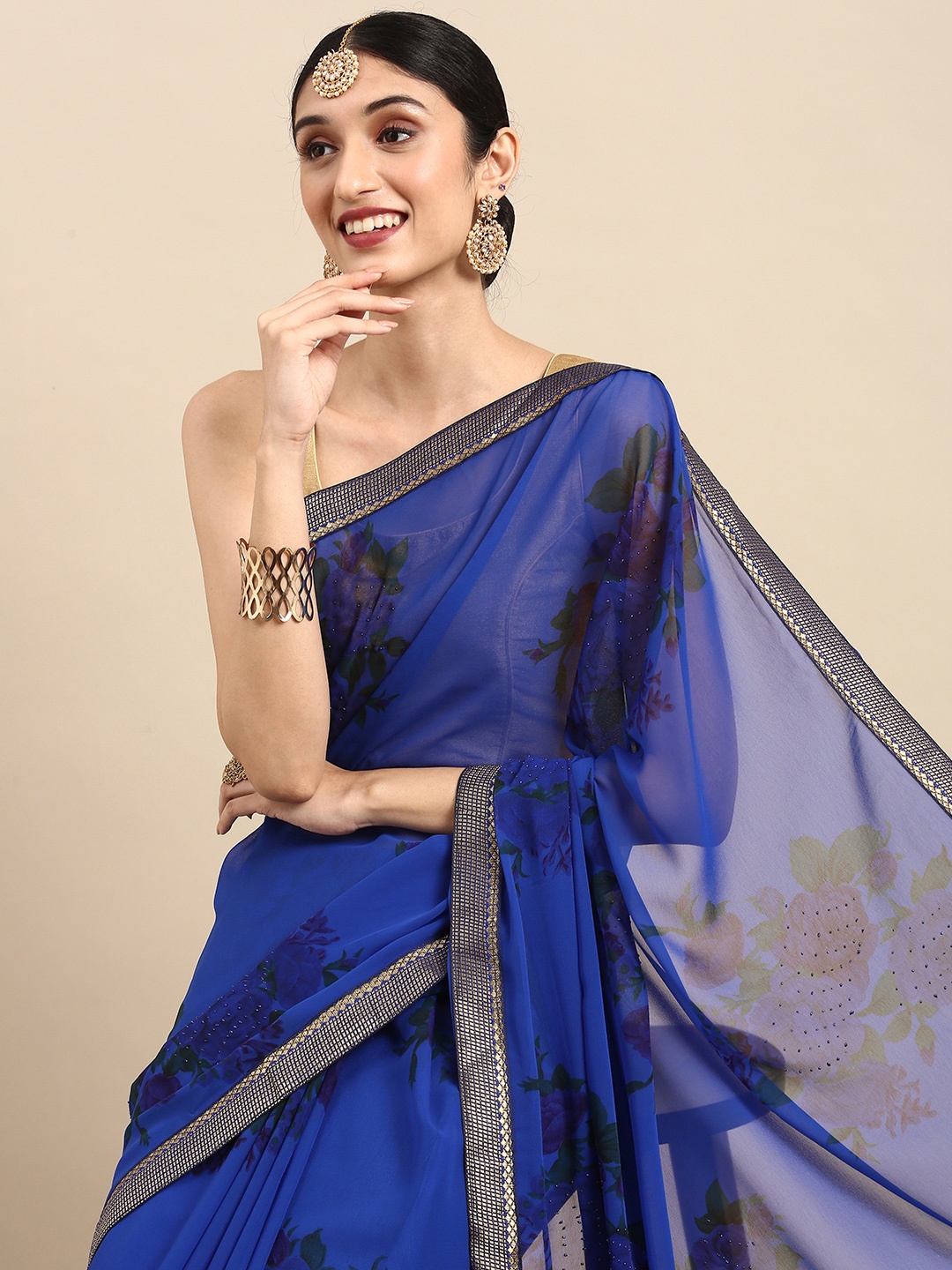 

Anouk Blue Floral Pure Georgette Bhagalpuri Saree