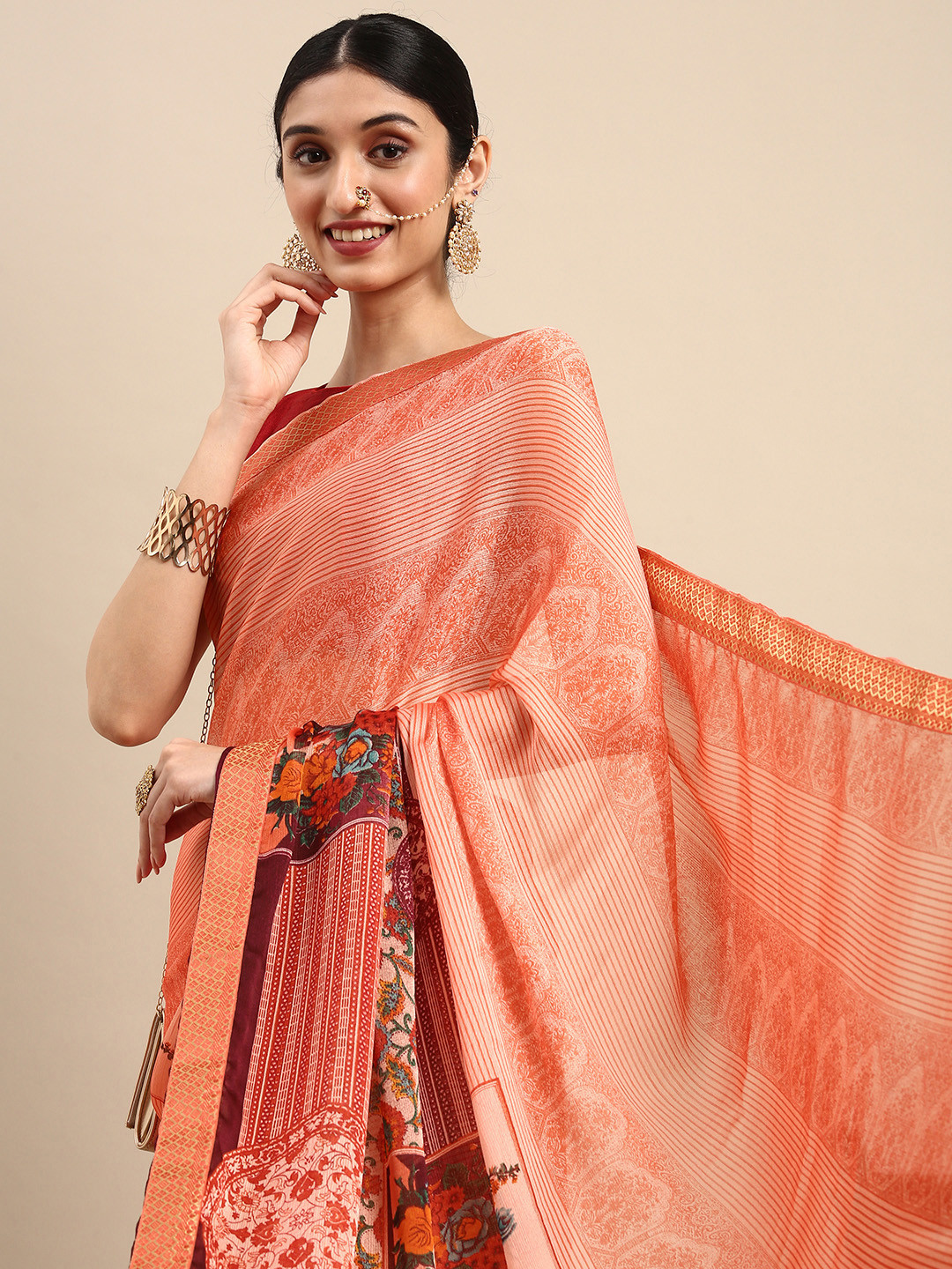 

Anouk Multicoloured Pure Georgette Bhagalpuri Saree, Multi