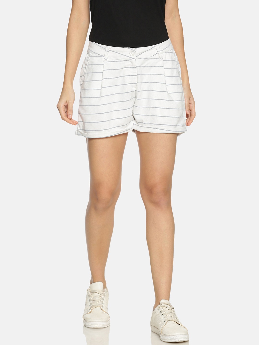

Bene Kleed Women Off White Striped Slim Fit Regular Shorts