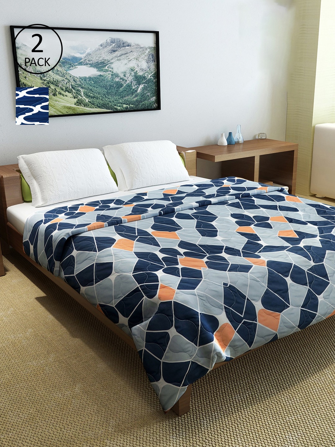 

Divine Casa Navy Blue & GreySet of 2 Geometric Mild Winter 150 GSM Double Bed Comforter
