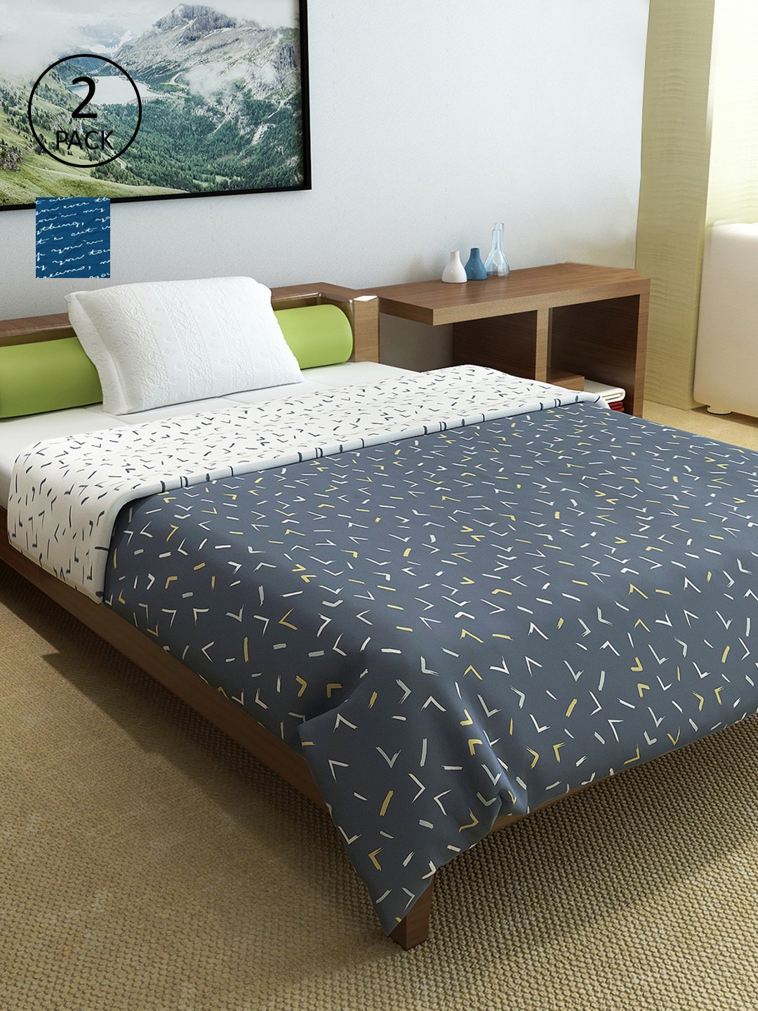 

Divine Casa Navy Blue & White Set of 2 Mild Winter 150 GSM Single Bed Comforter