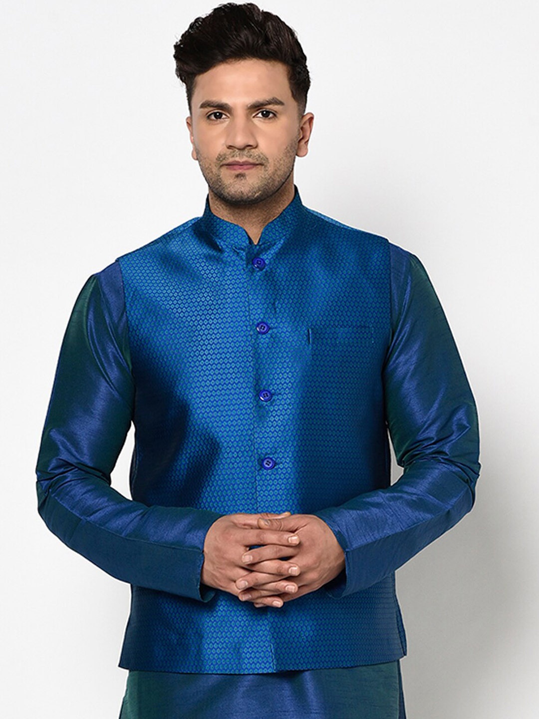 

TABARD Men Blue & Green Woven Design Nehru Jacket