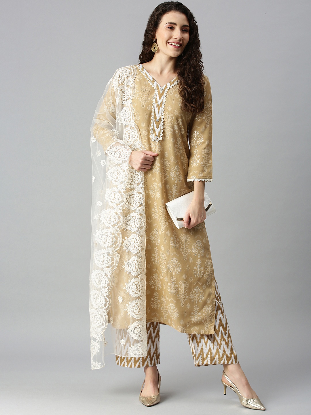 

SheWill Mustard Printed Unstitched Dress Material