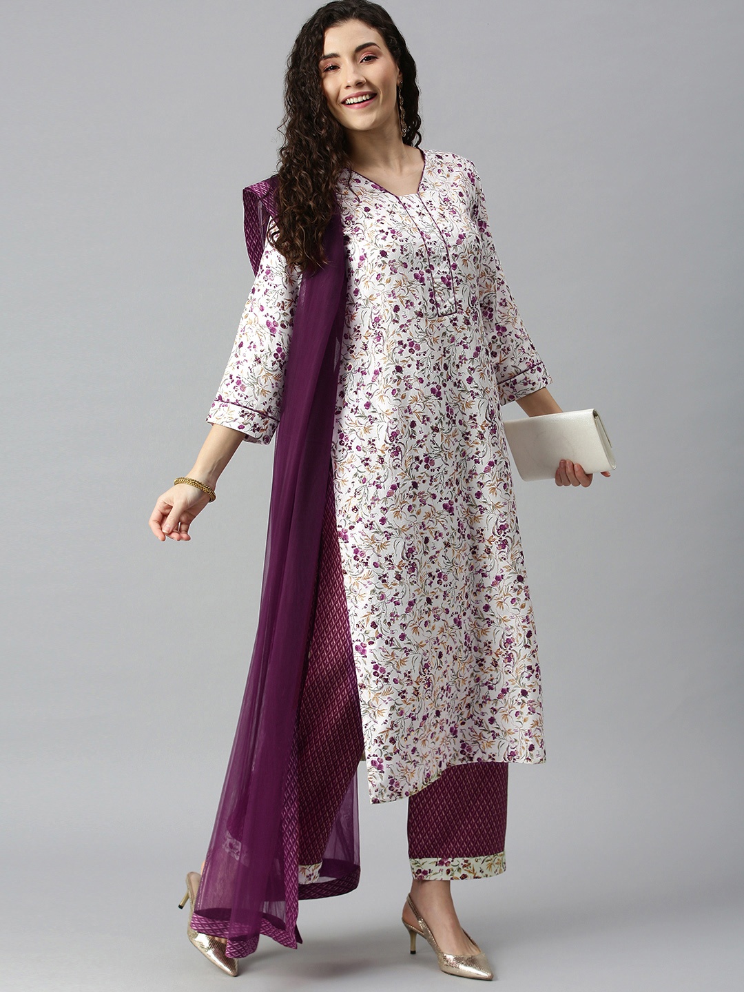 

SheWill Purple & White Printed Unstitched Dress Material