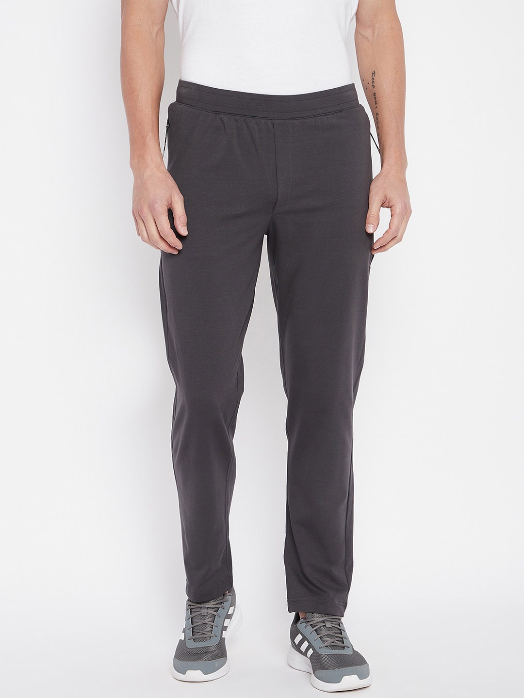 

Okane Men Charcoal Grey Solid Track Pants