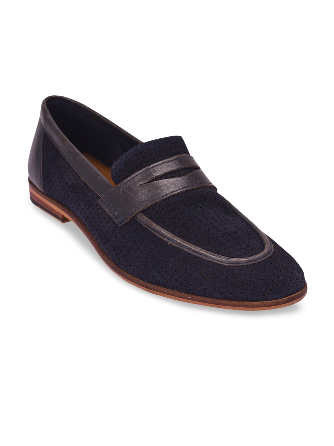

Pavers England Men Navy Blue Solid Leather Formal Slip-On Shoes