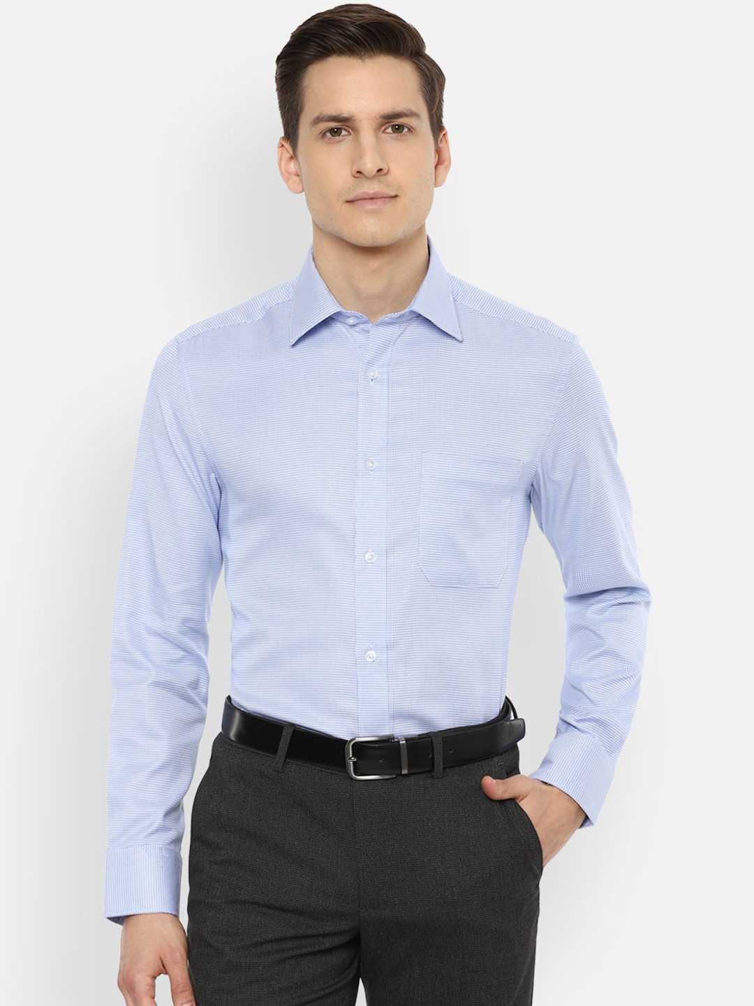 

Louis Philippe Men Blue Slim Fit Micro Checks Opaque Checked Formal Shirt