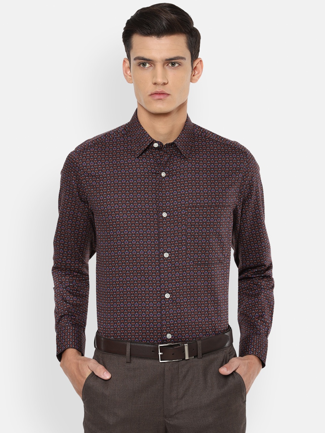 

Louis Philippe Gods & Kings Men Maroon Slim Fit Opaque Printed Cotton Formal Shirt