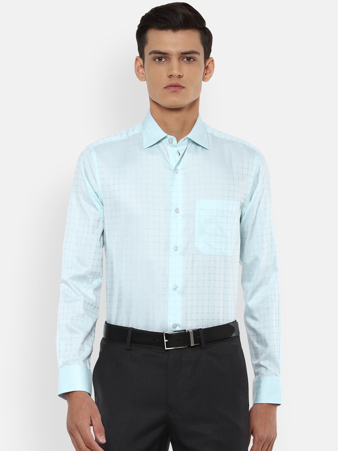 

Louis Philippe Gods & Kings Men Blue Opaque Checked Cotton Formal Shirt