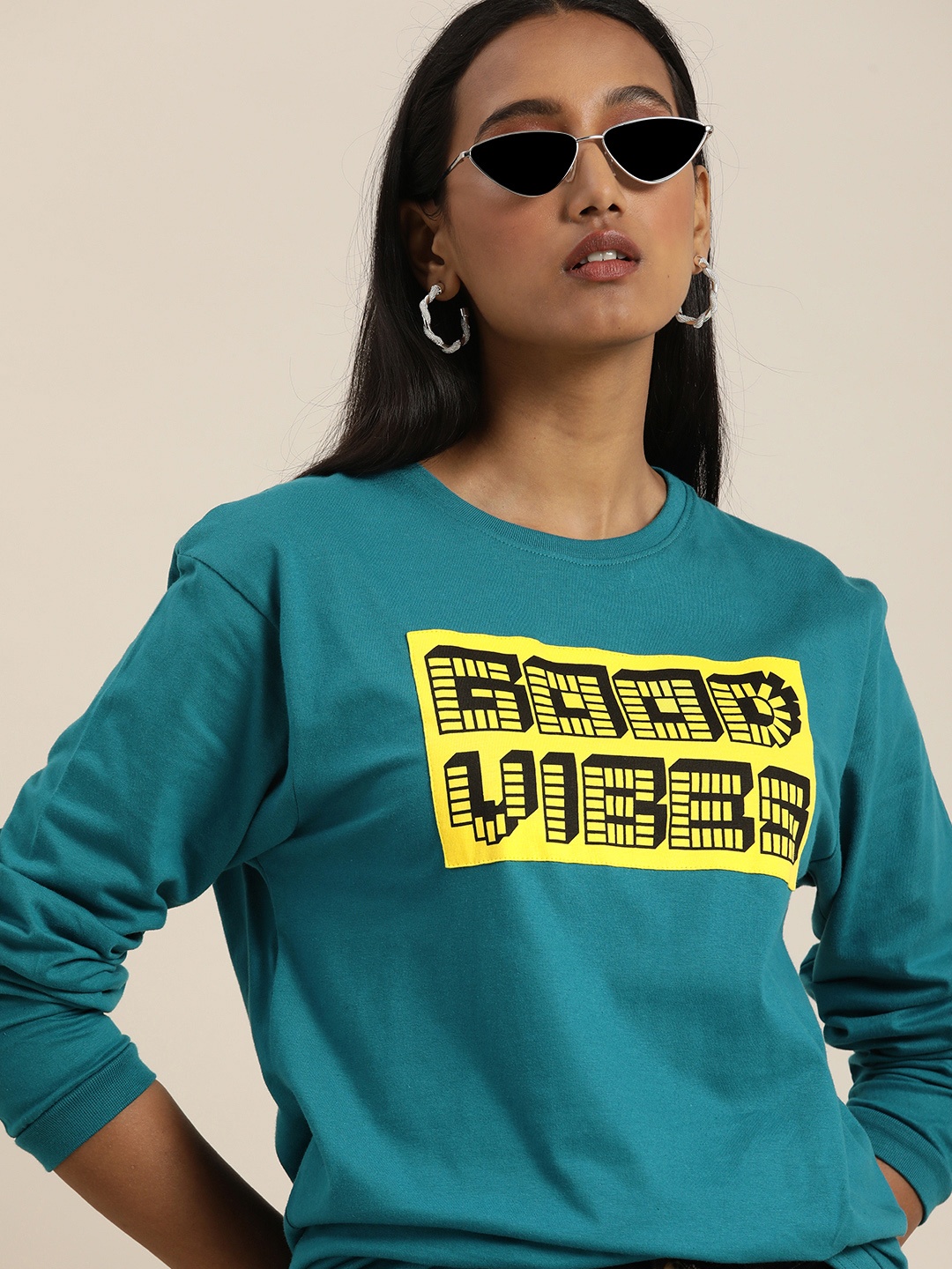 

Difference of Opinion Women Blue Typography Printed Loose T-shirt
