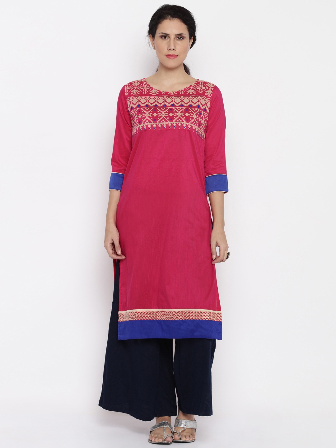 

Span Women Pink Embroidered Kurta