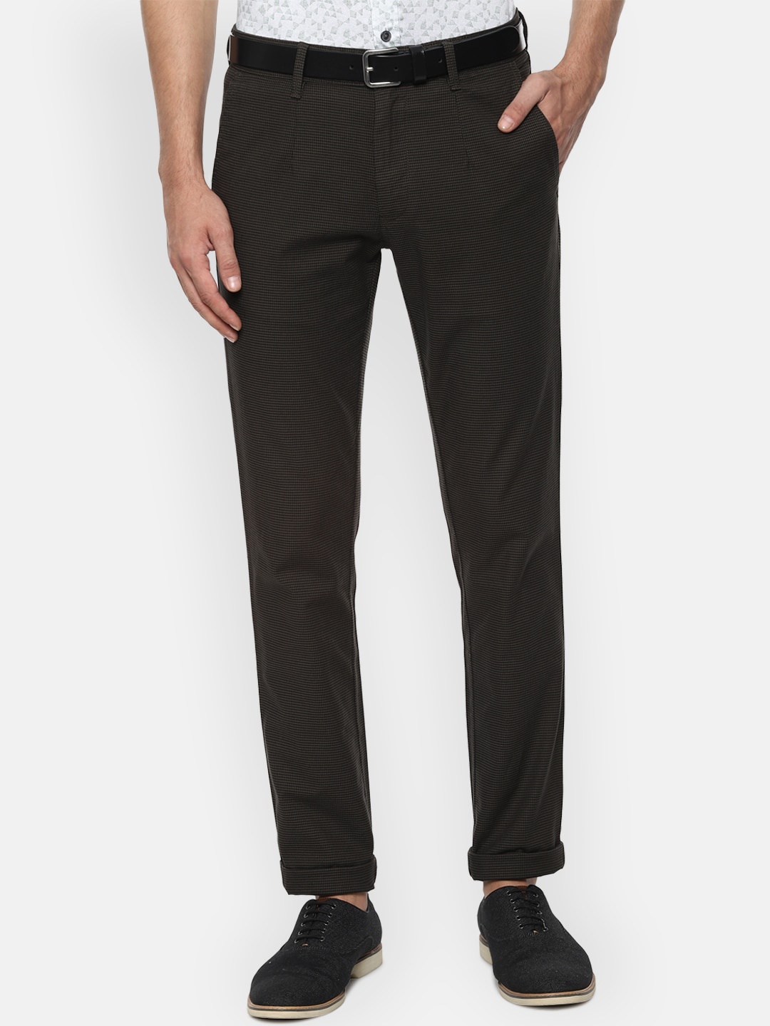 

V Dot Men Brown Textured Trousers
