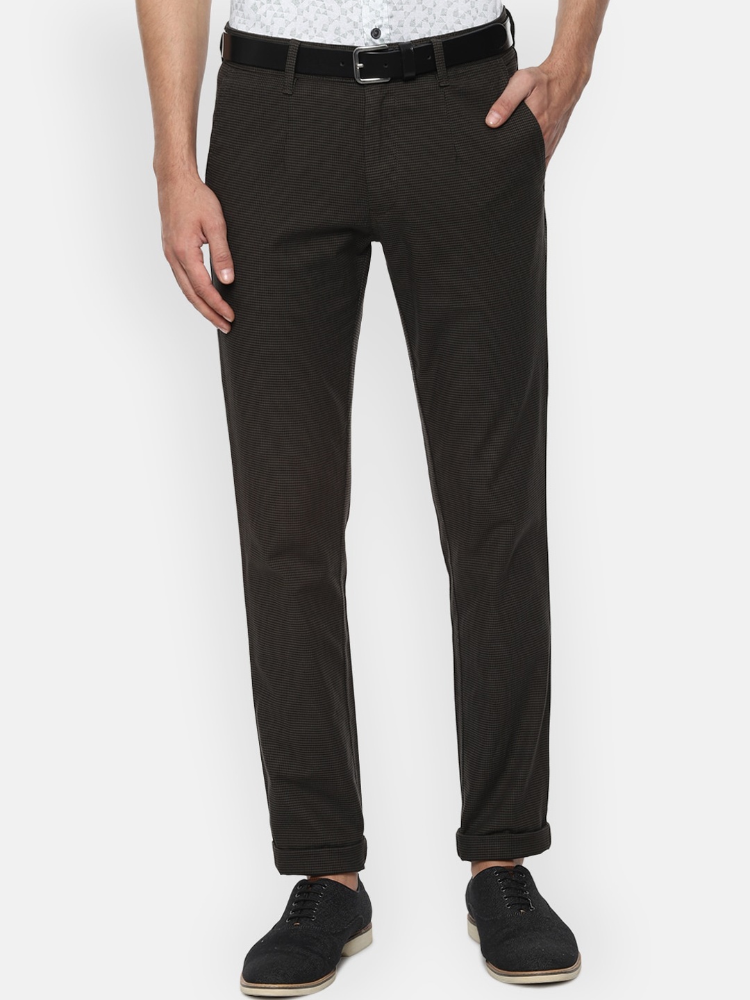 

V Dot Men Brown Textured Regular Trousers