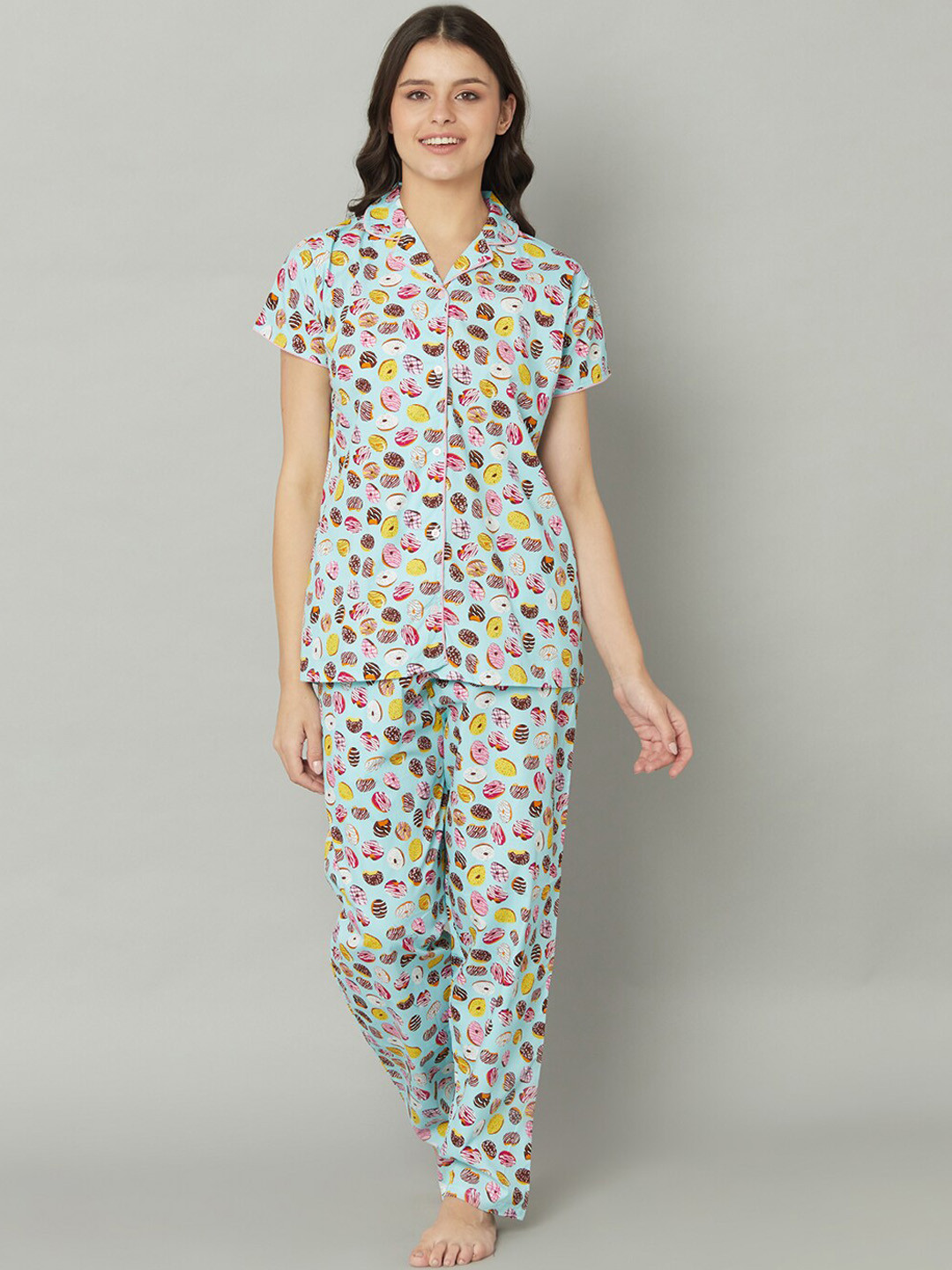 

TRUNDZ Women Blue Printed Night suit