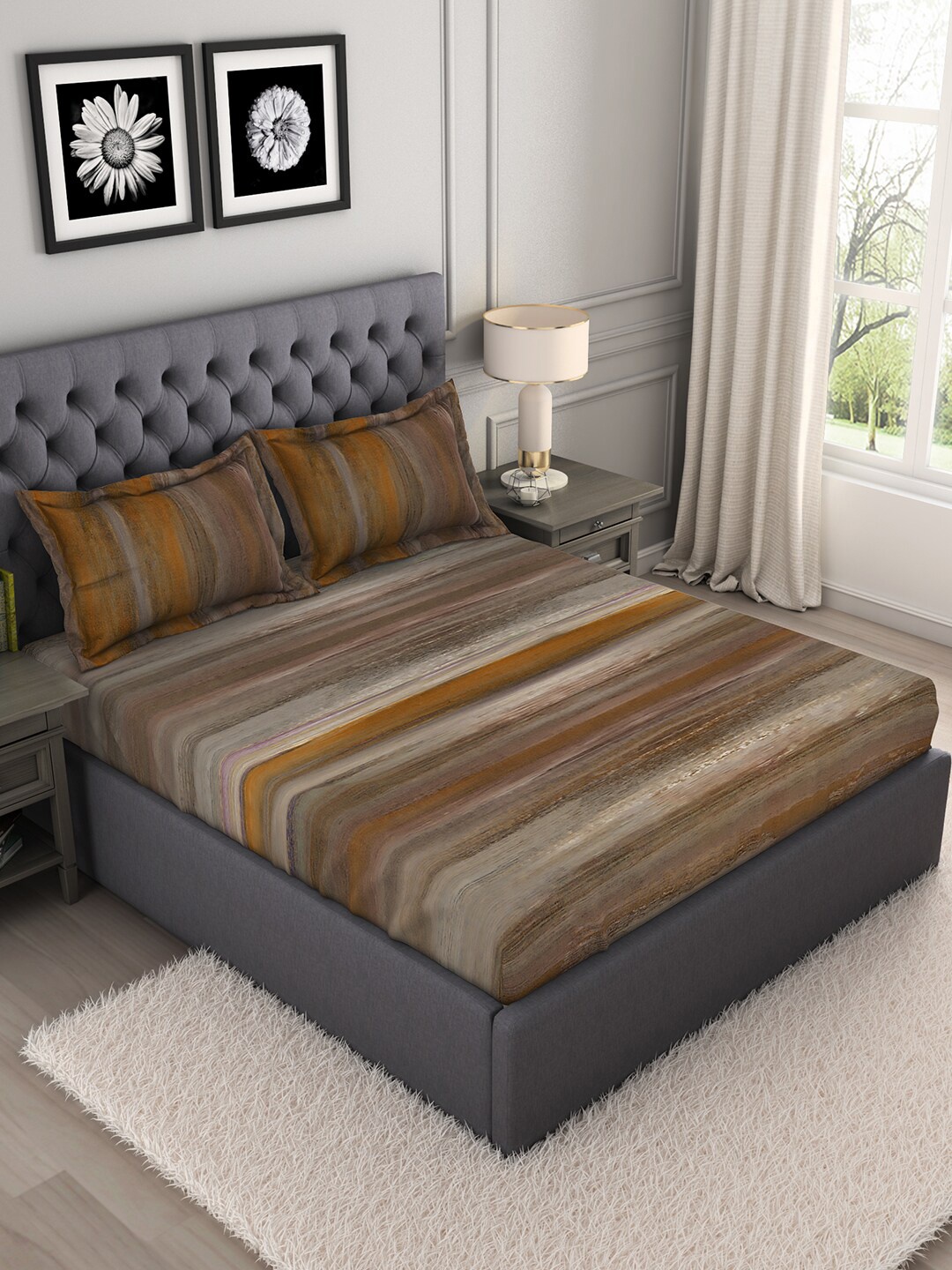 

SPACES Brown & Grey 210 TC Anti Microbial King Bedsheet with 2 Pillow Covers