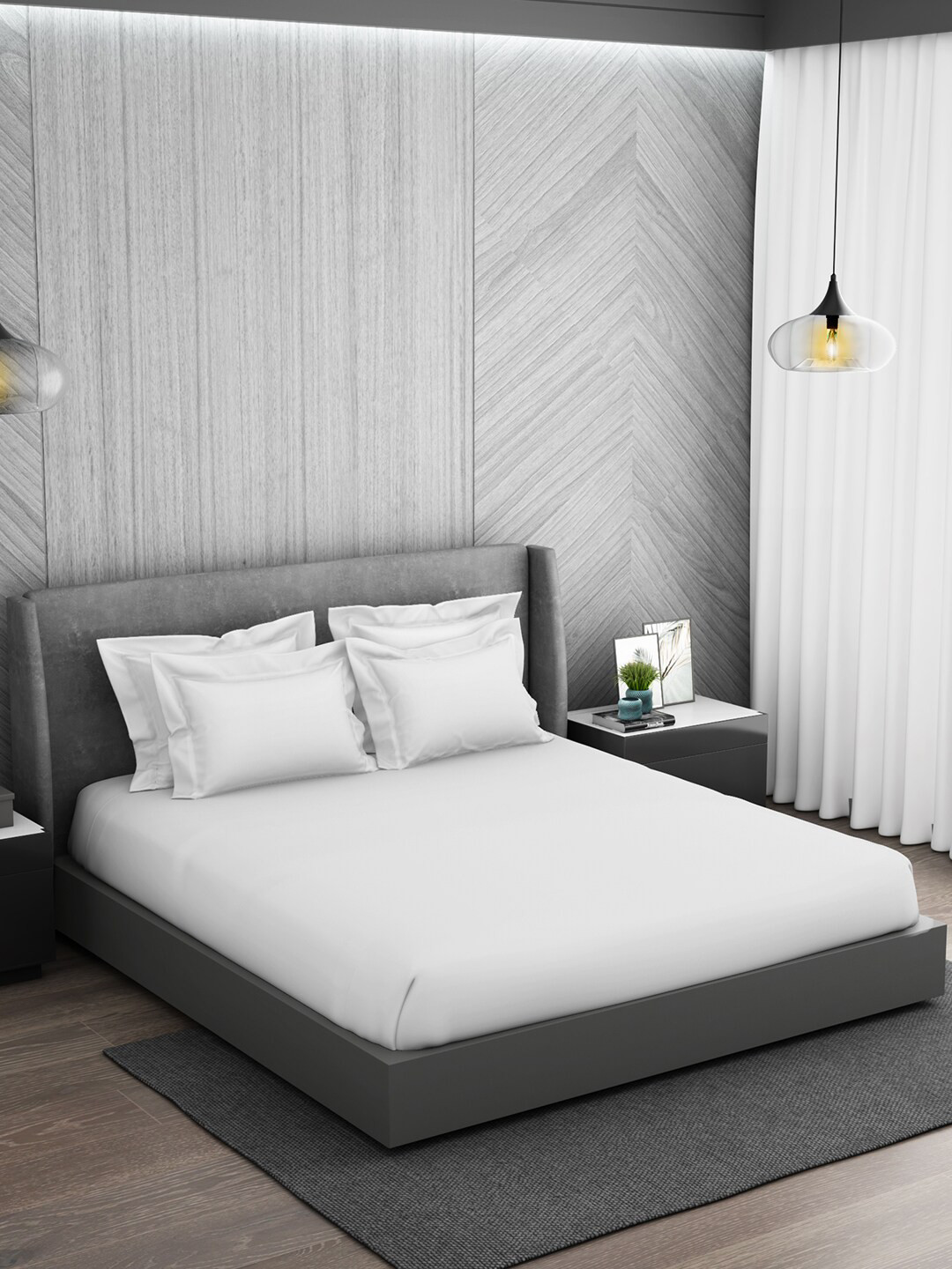 

SPACES White Pure Cotton 300 TC King Bedsheet with 4 Pillow Covers