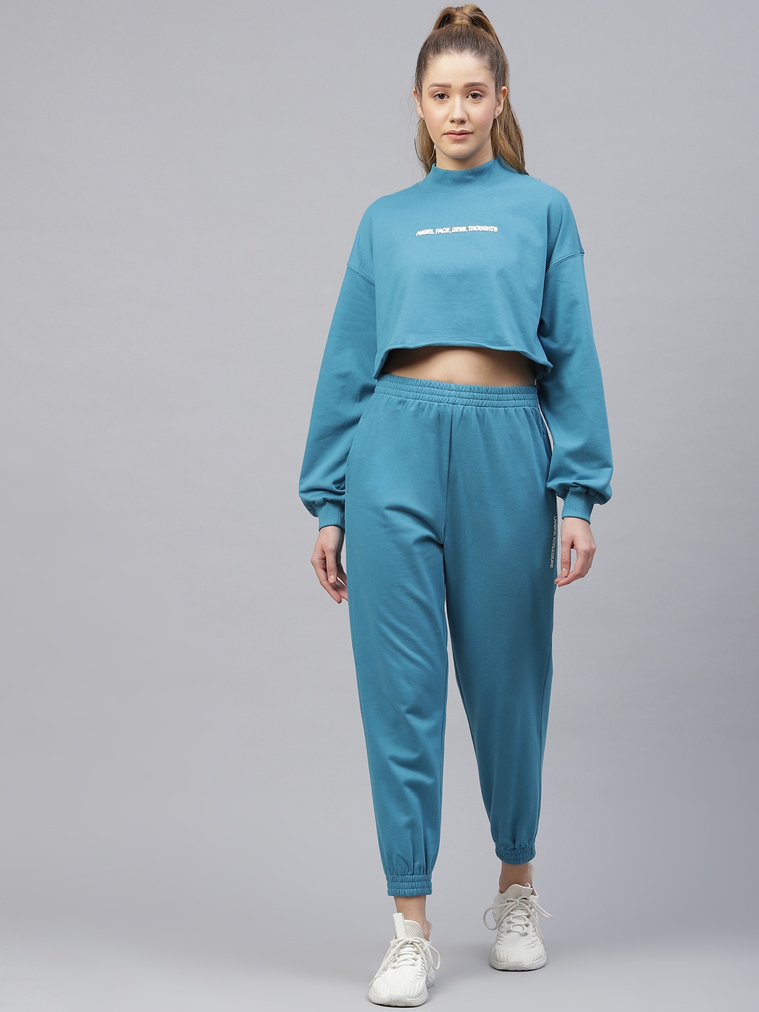 

Laabha Women Blue Solid Athleisure Tracksuit with Applique Detail