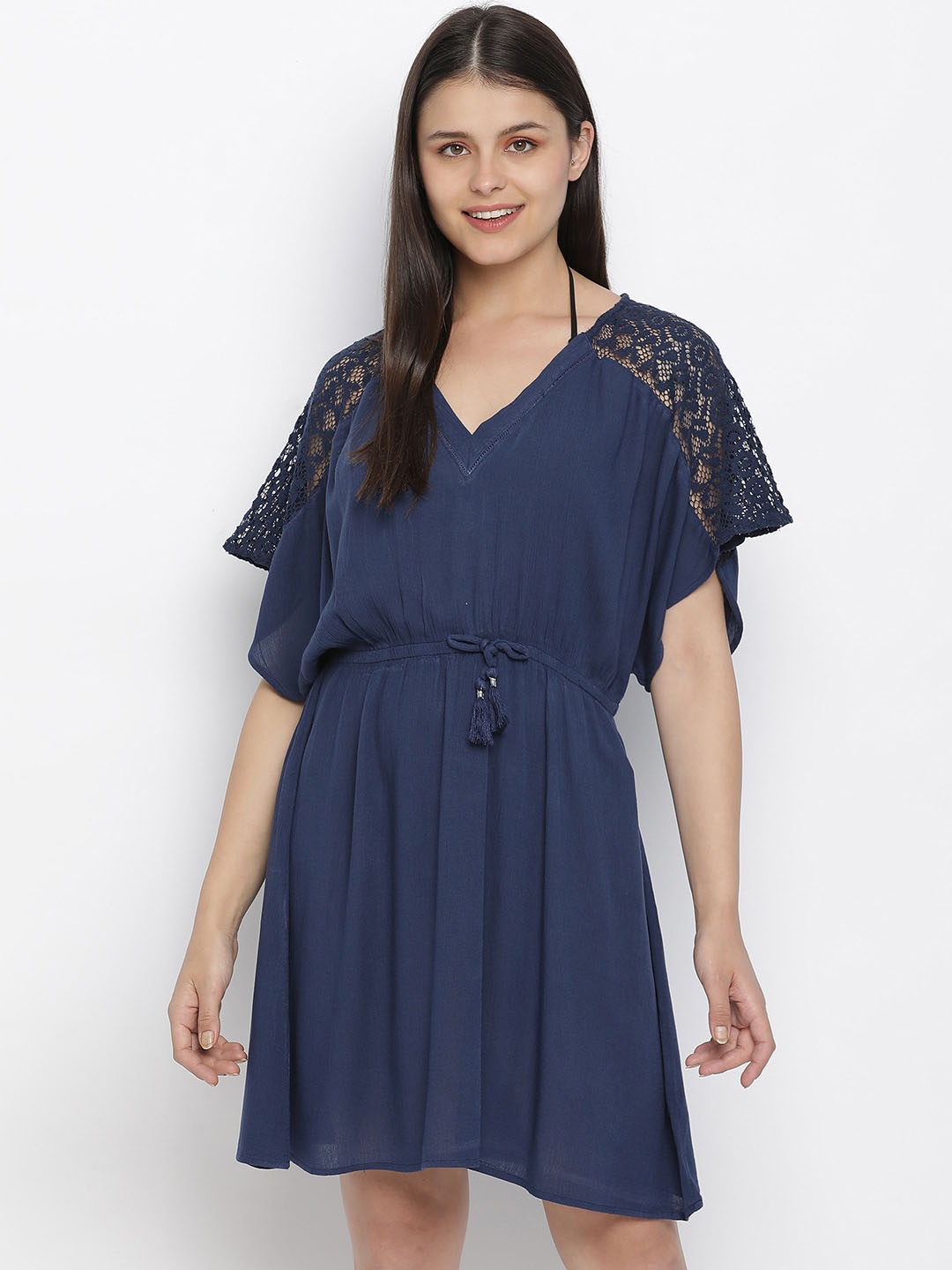 

Oxolloxo Women Navy Blue Solid Beach Wear Kaftan