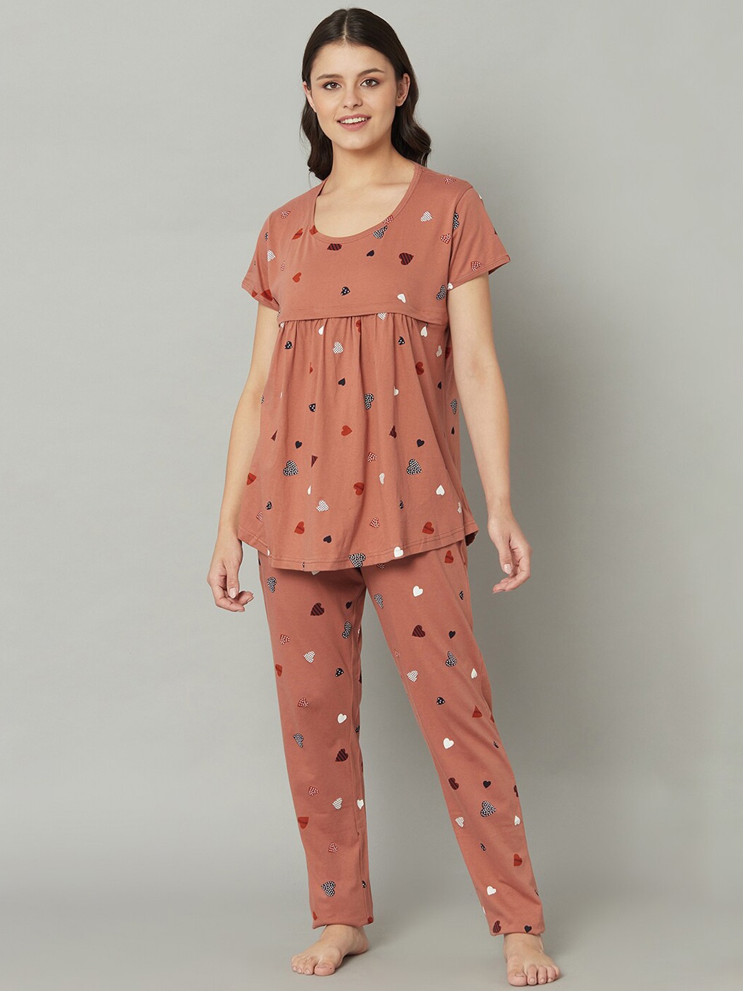 

TRUNDZ Women Peach-Coloured Printed Night suit