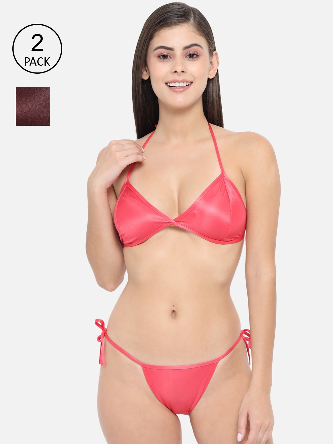 

Klamotten Women Pack Of 2 Solid Lingerie Set, Burgundy