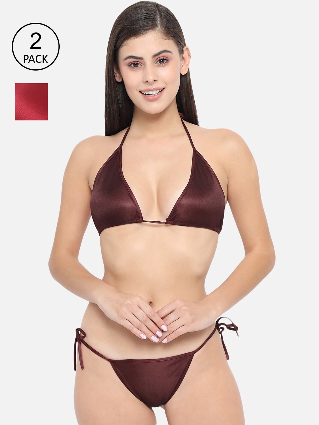 

Klamotten Women Set Of 2 Solid Lingerie Set, Burgundy