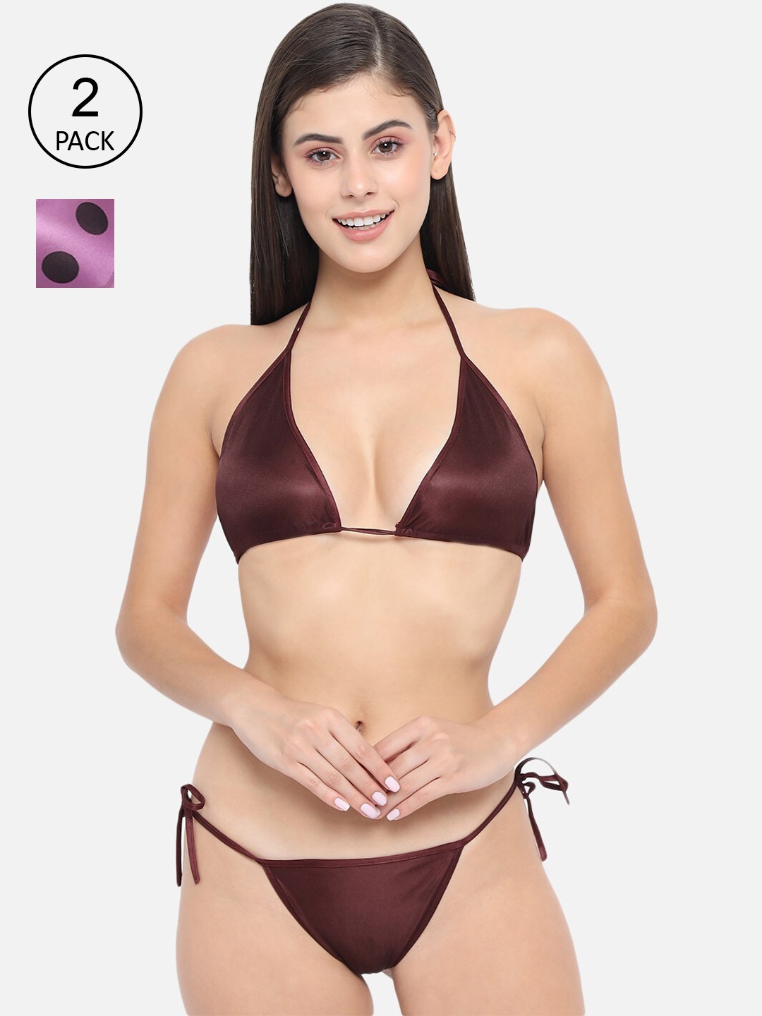 

Klamotten Women Pack Of 2 Printed Satin Lingerie Set 13U-11P7, Burgundy