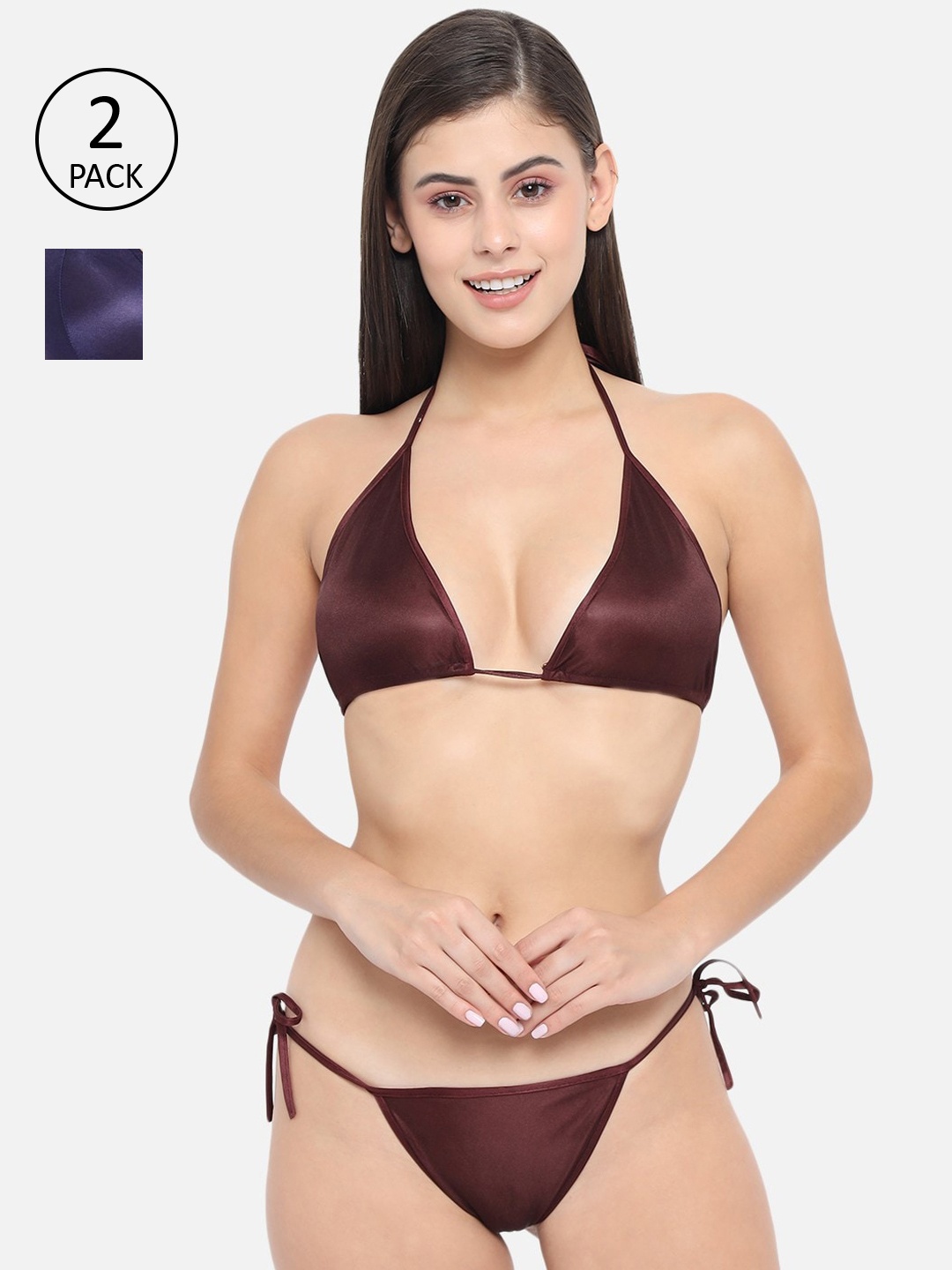 

Klamotten Women Pack Of 2 Solid Lingerie Set, Burgundy