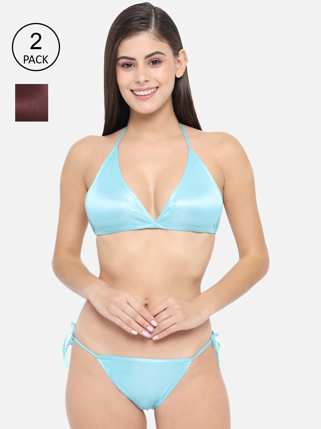 

Klamotten Women Pack Of 2 Solid Satin Lingerie Set 13U-13Gs, Burgundy
