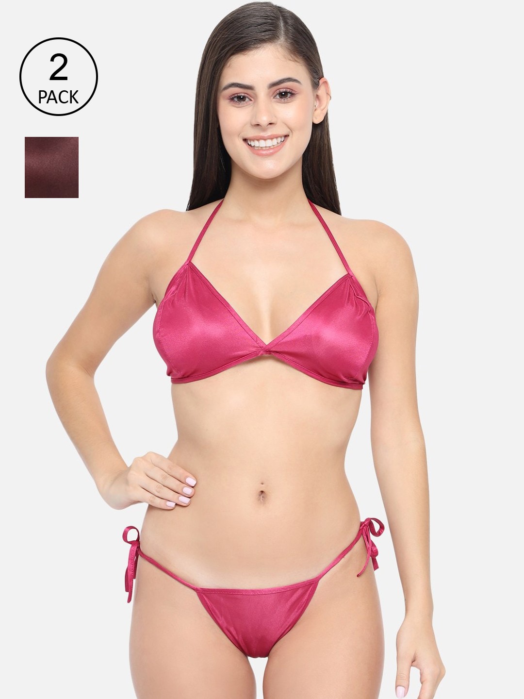 

Klamotten Women Pack Of 2 Solid Lingerie Set, Burgundy