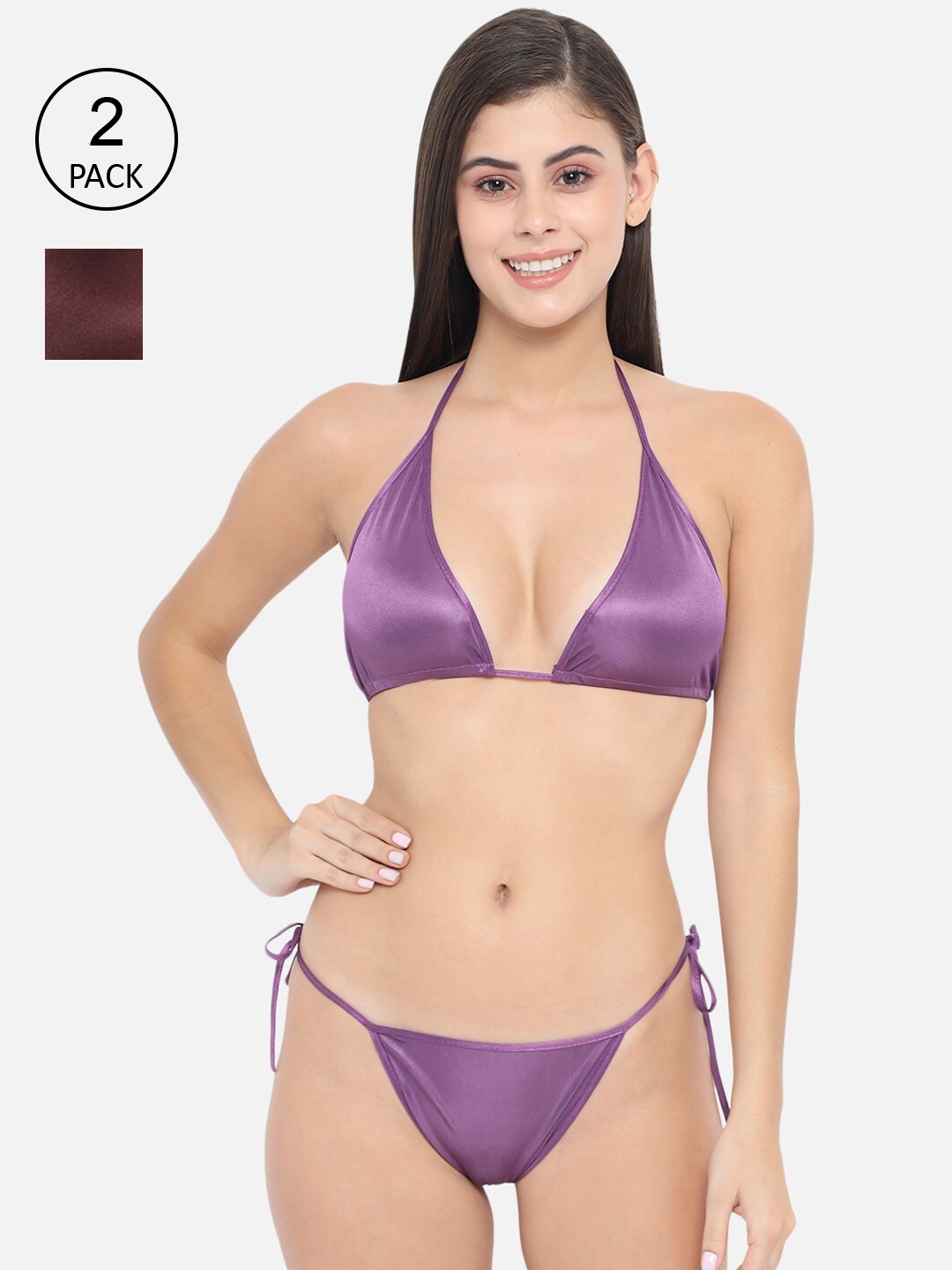 

Klamotten Women Pack Of 2 Solid Lingerie Set, Burgundy