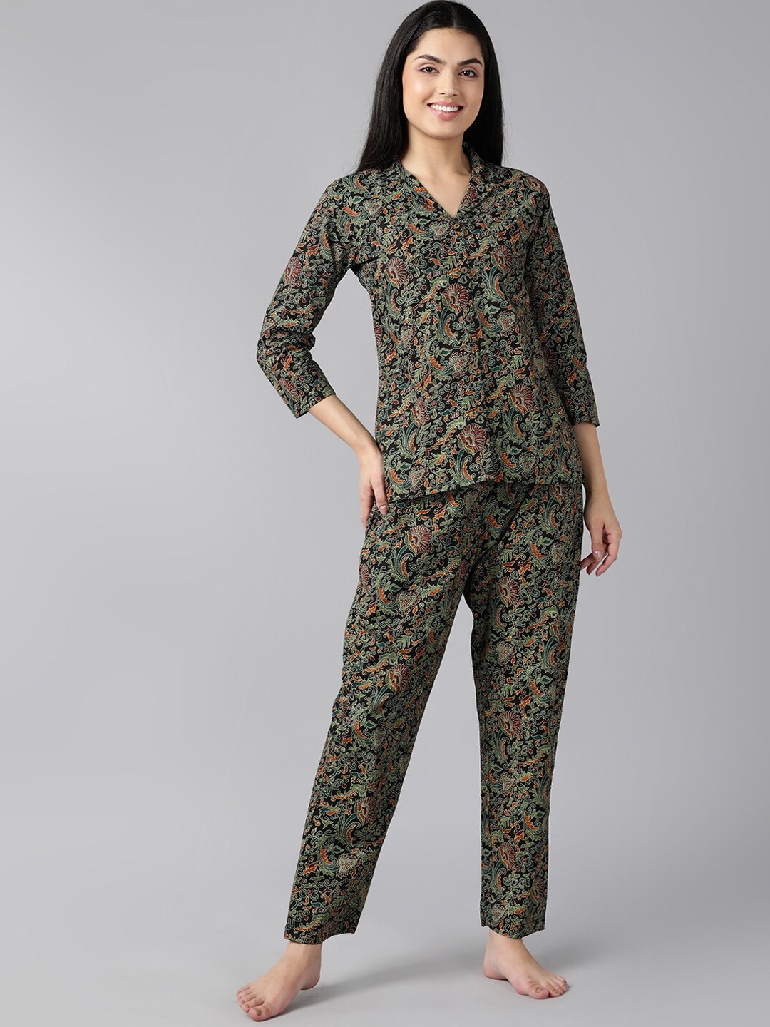 

AHIKA Women Black Printed Night suit