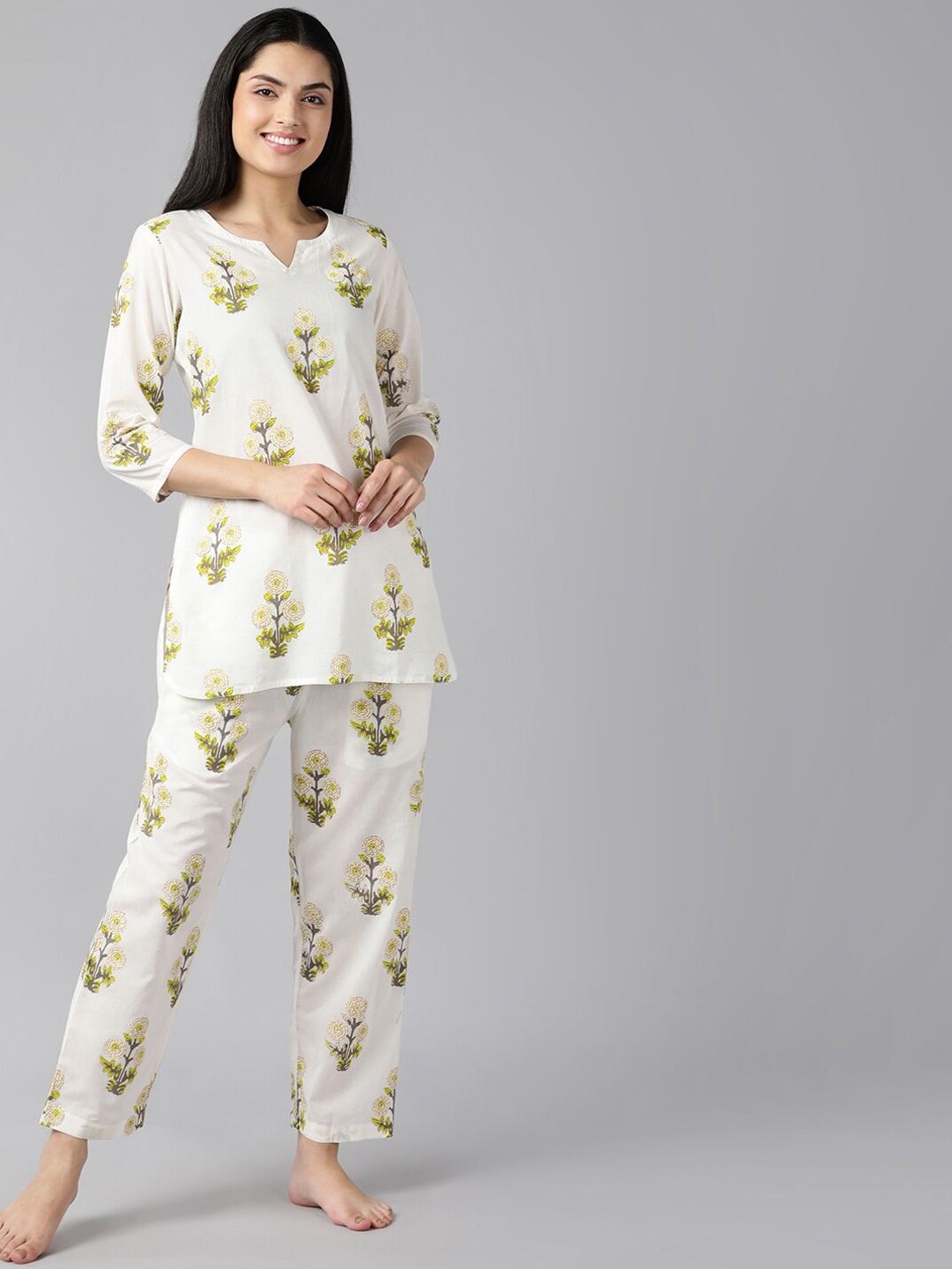 

AHIKA Women Off White Printed Night suit