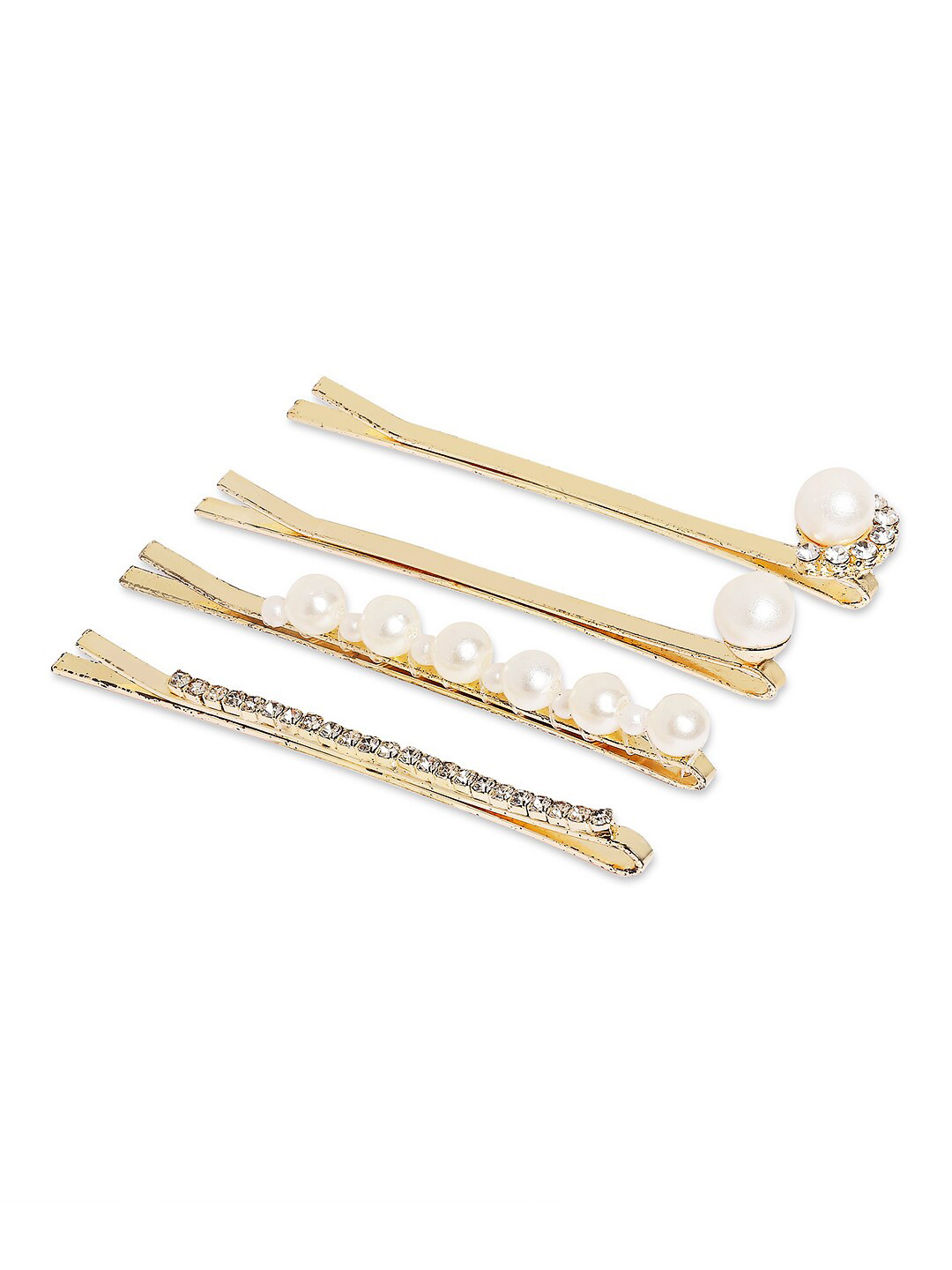 

BELLEZIYA Women Gold-Toned & White Embellished Set of 4 Hair Accessory Set
