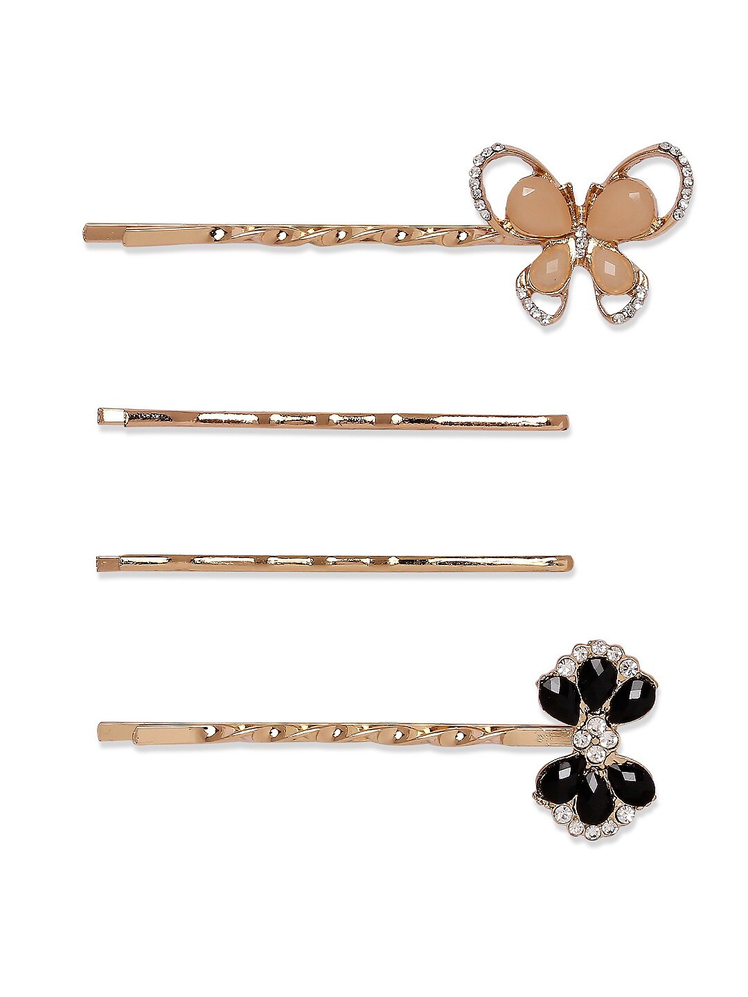 

BELLEZIYA Women Gold-Toned & Black Set of 4 Embellished Bobby Pins