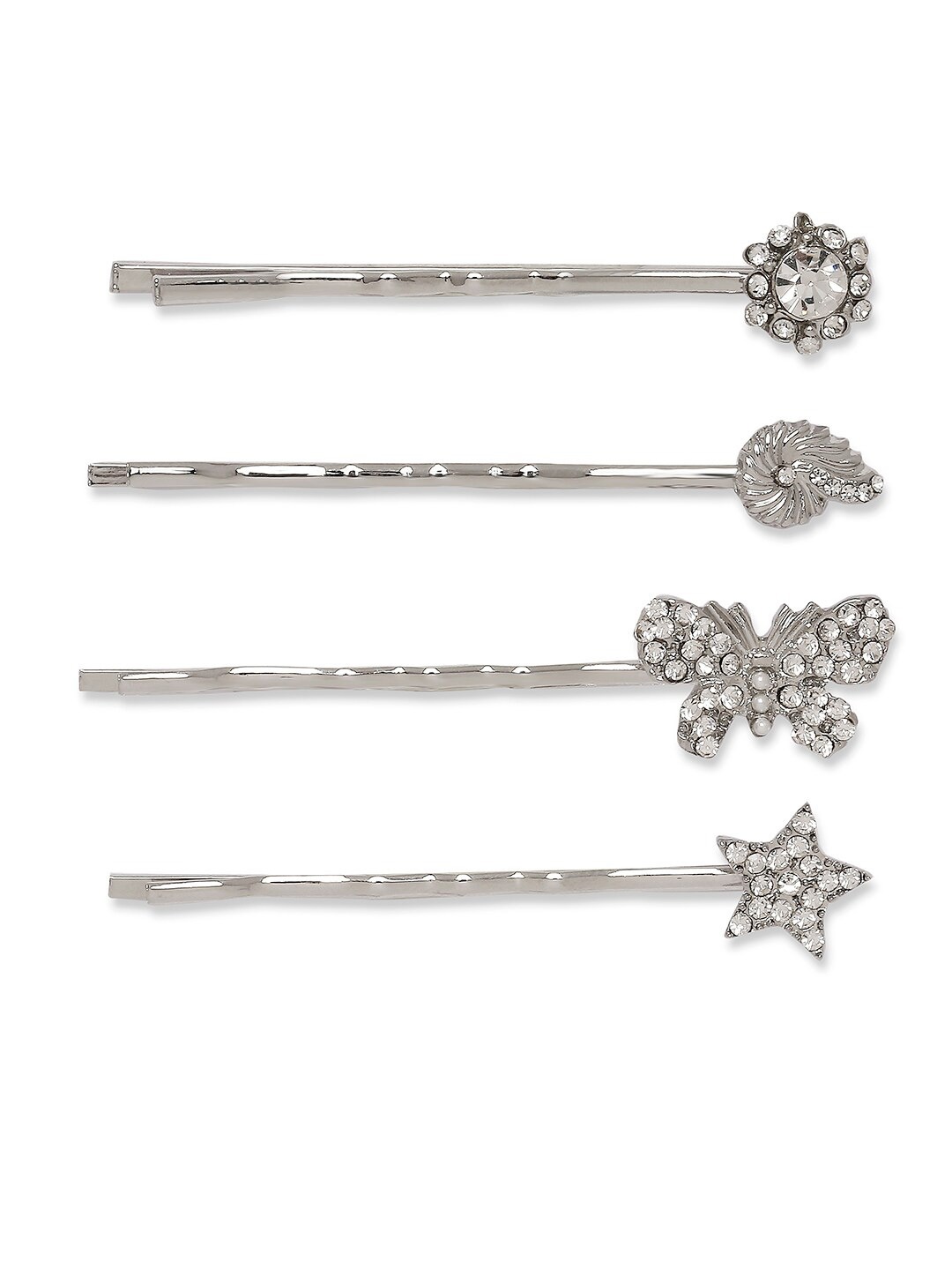 

BELLEZIYA Women Silver-Toned Set of 4 Beaded Bobby Pins