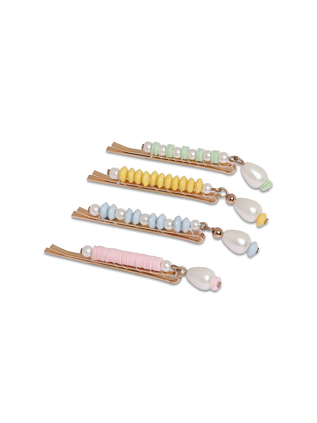 

BELLEZIYA Women Gold-Toned & Blue Set of 4 Beaded Bobby Pins