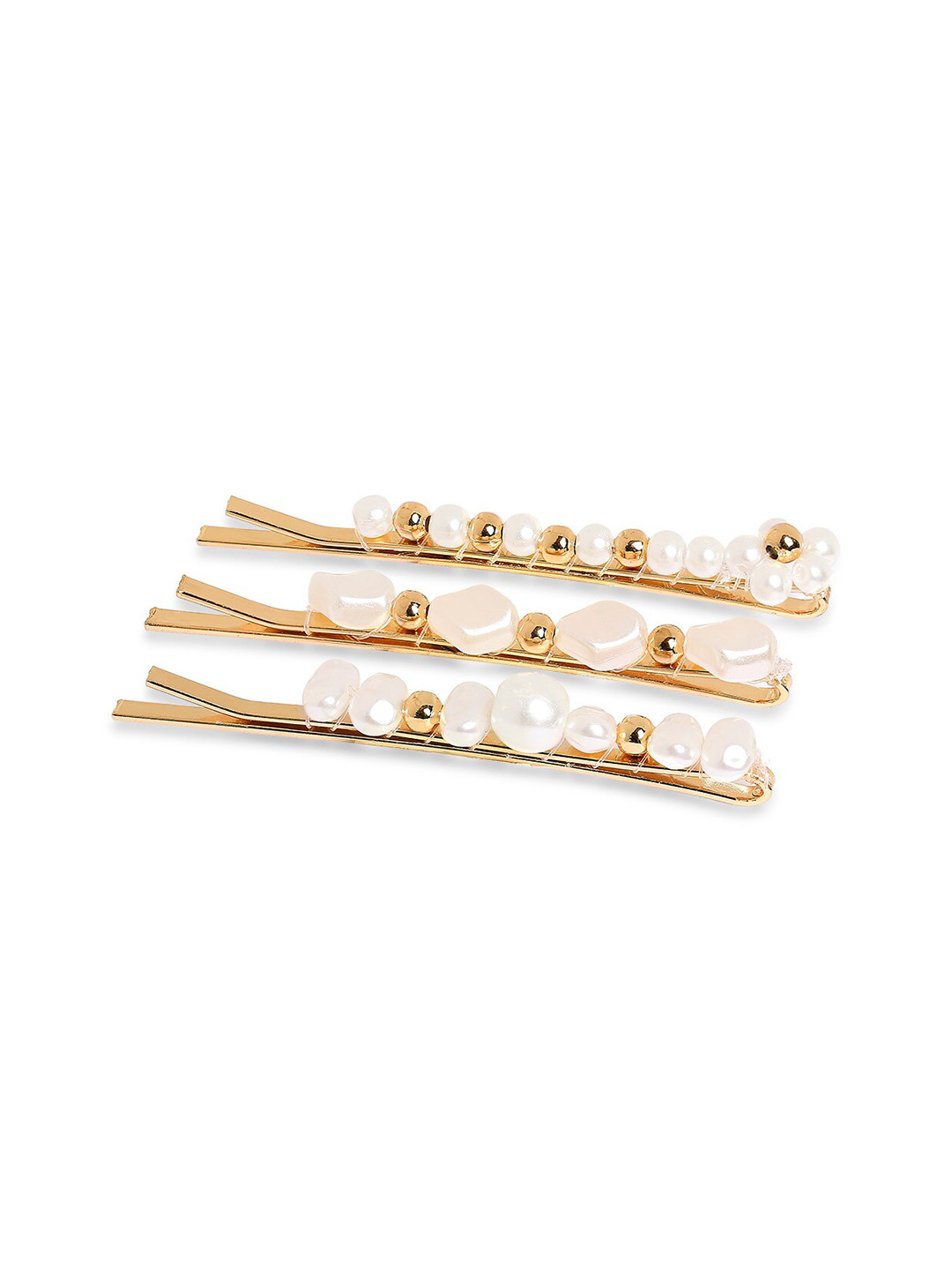 

BELLEZIYA Women Gold-Toned & White Set of 3 Beaded Bobby Pins