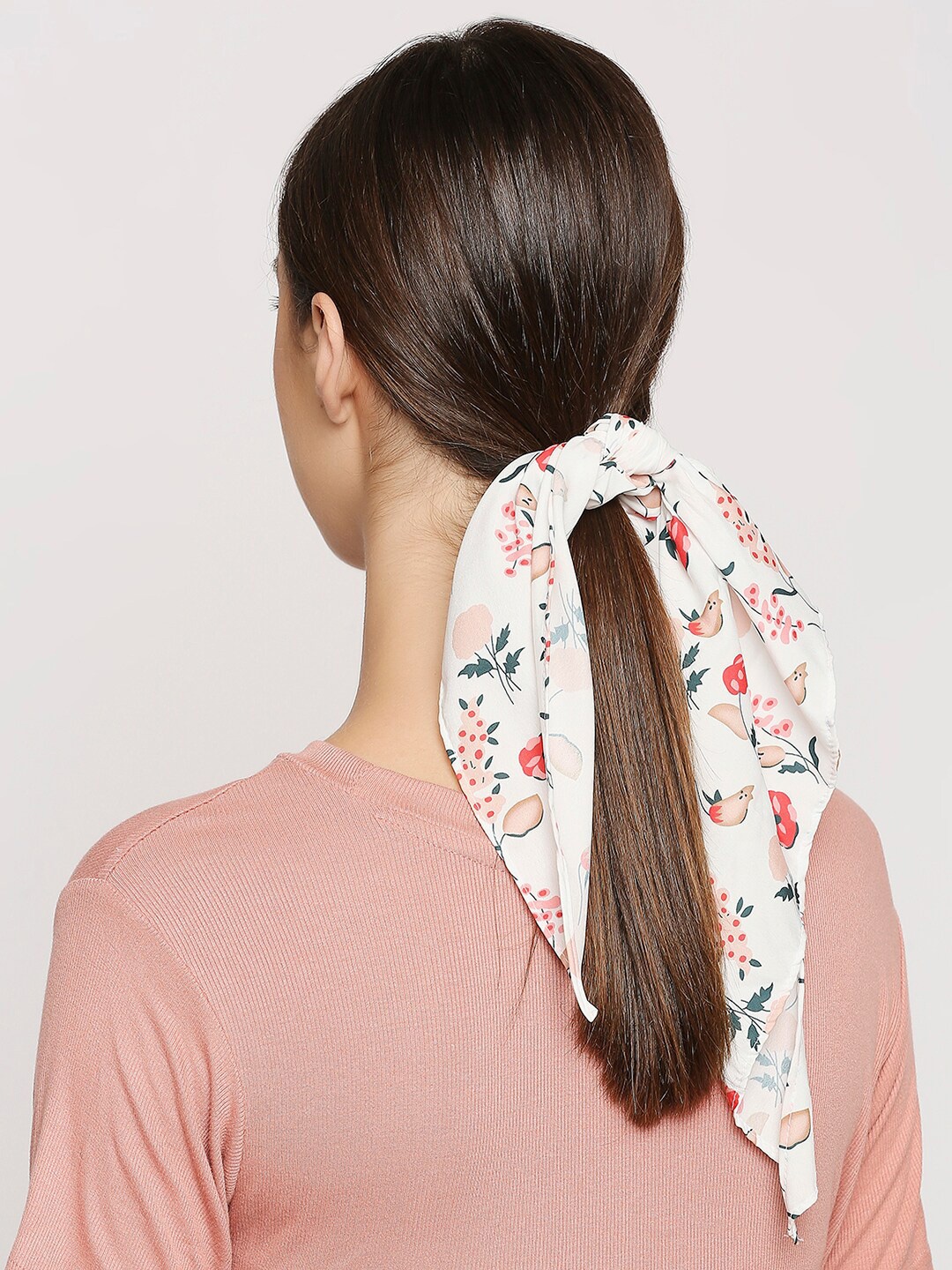 

BELLEZIYA Women White Floral Patterned Scarf Scrunchie